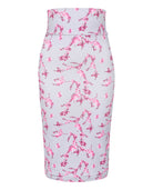 Grey & Pink Floral Midi Jersey Skirt SCD