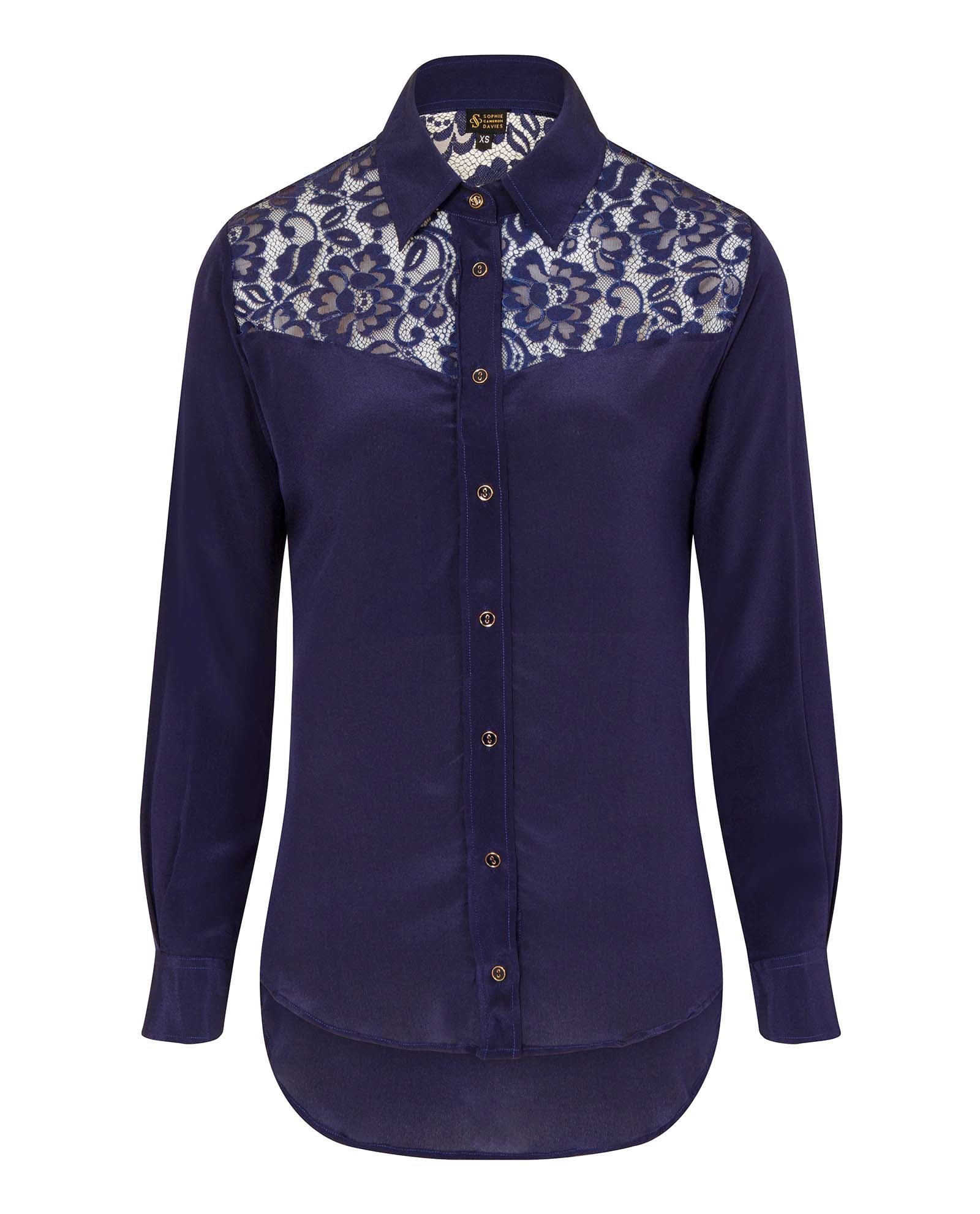 Classic Silk Shirt Navy Blue