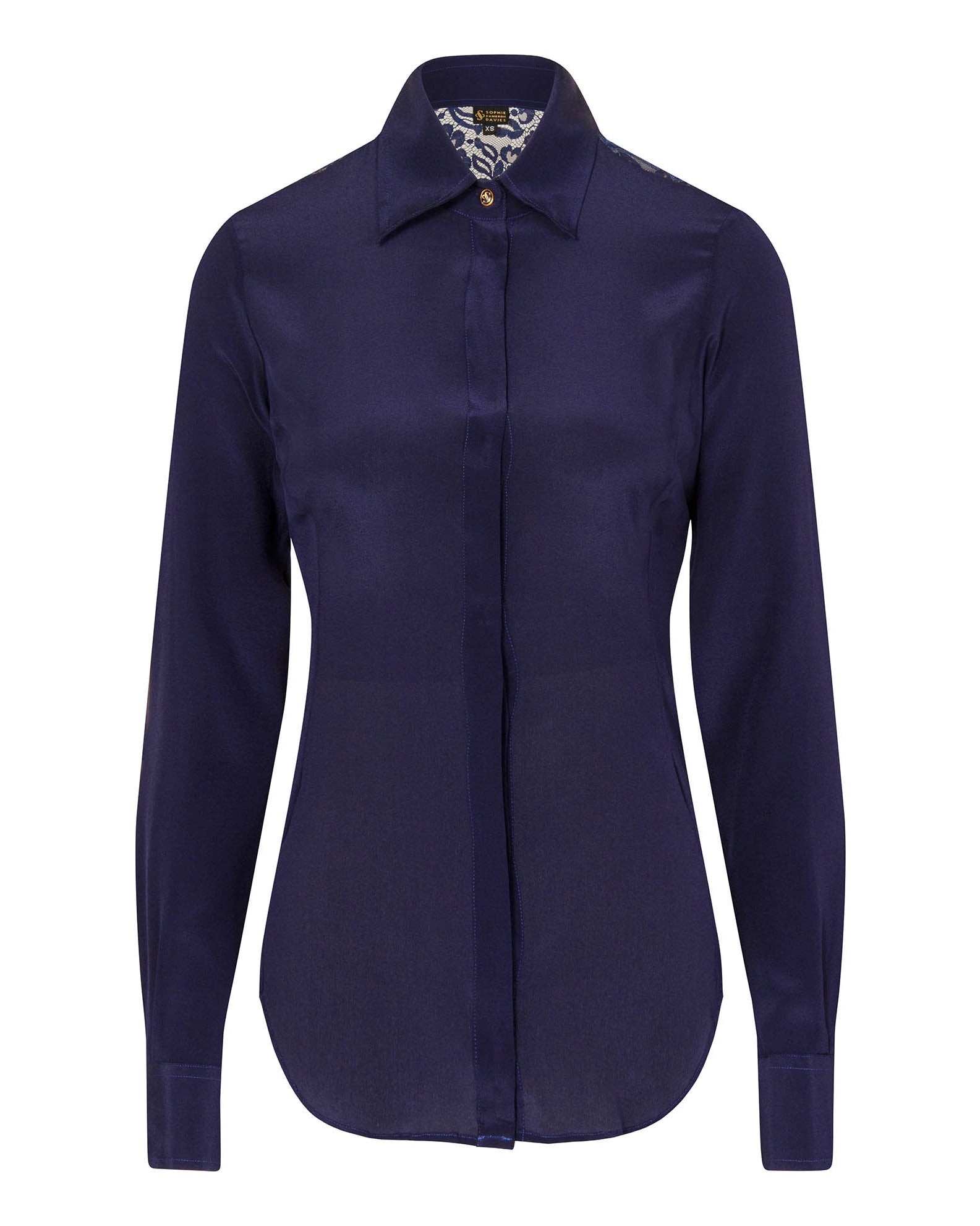 Fitted Silk Shirt Navy Blue
