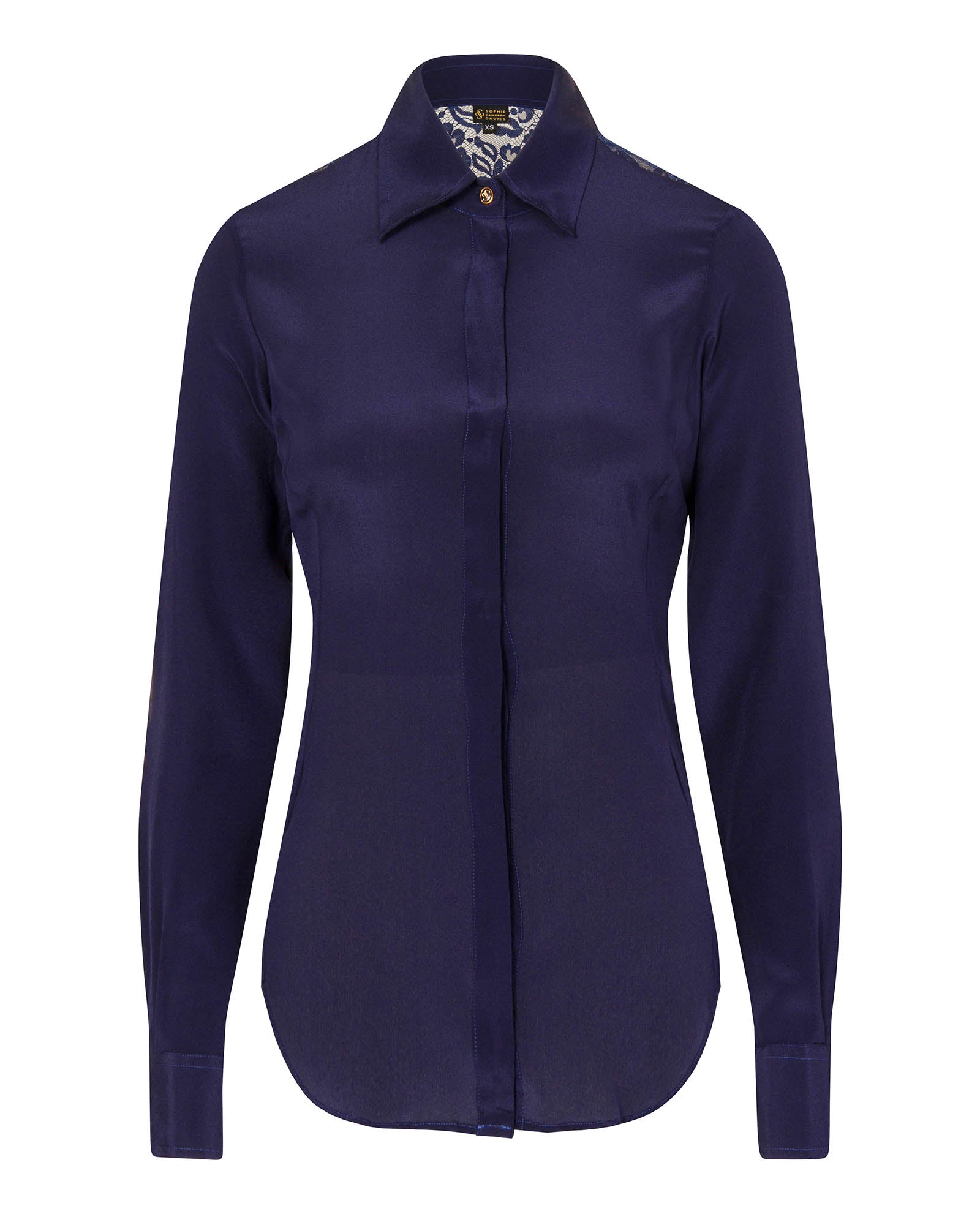Fitted Silk Shirt Navy Blue
