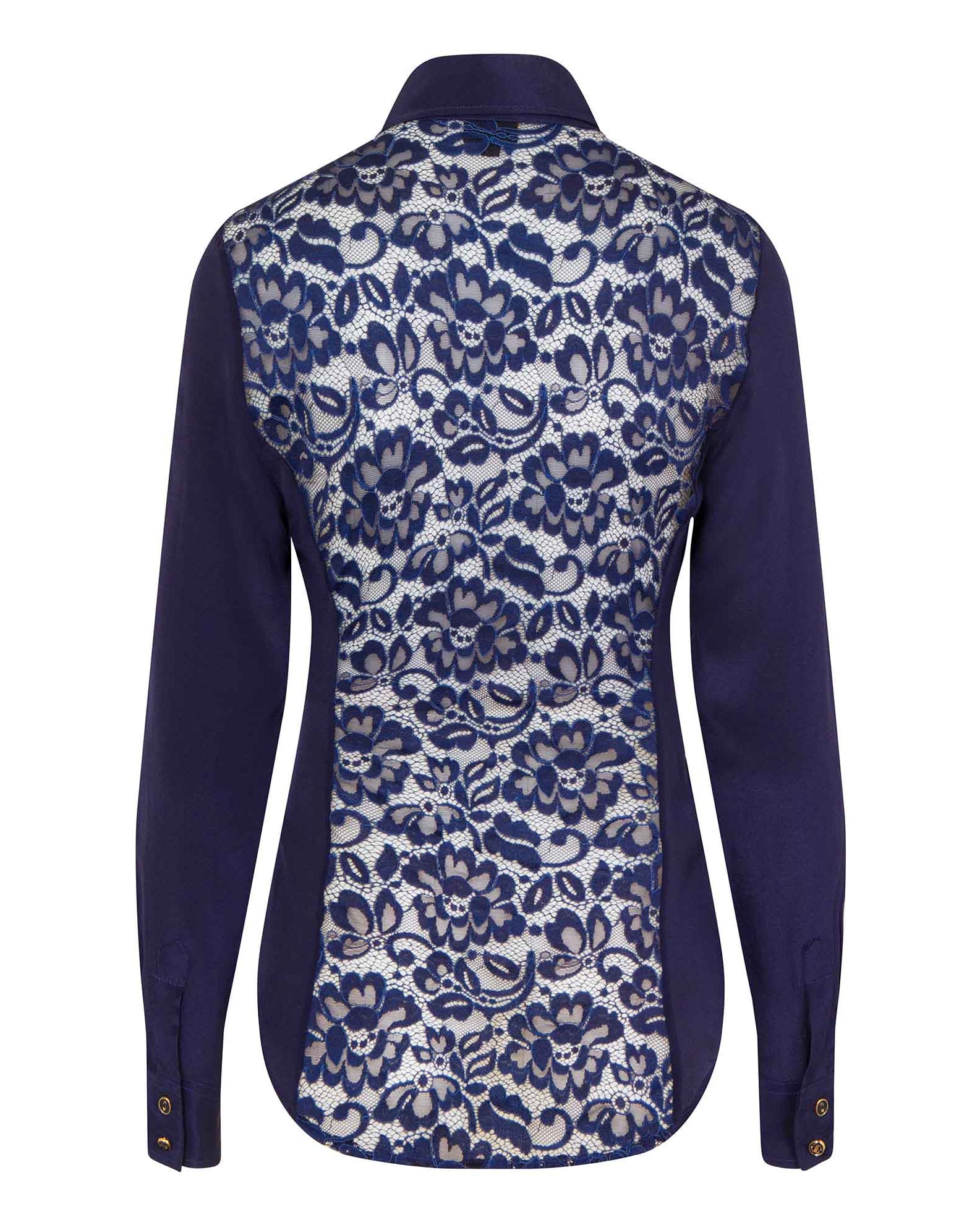 Fitted Silk Shirt Navy Blue