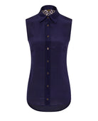 Lace Back Top Navy Blue