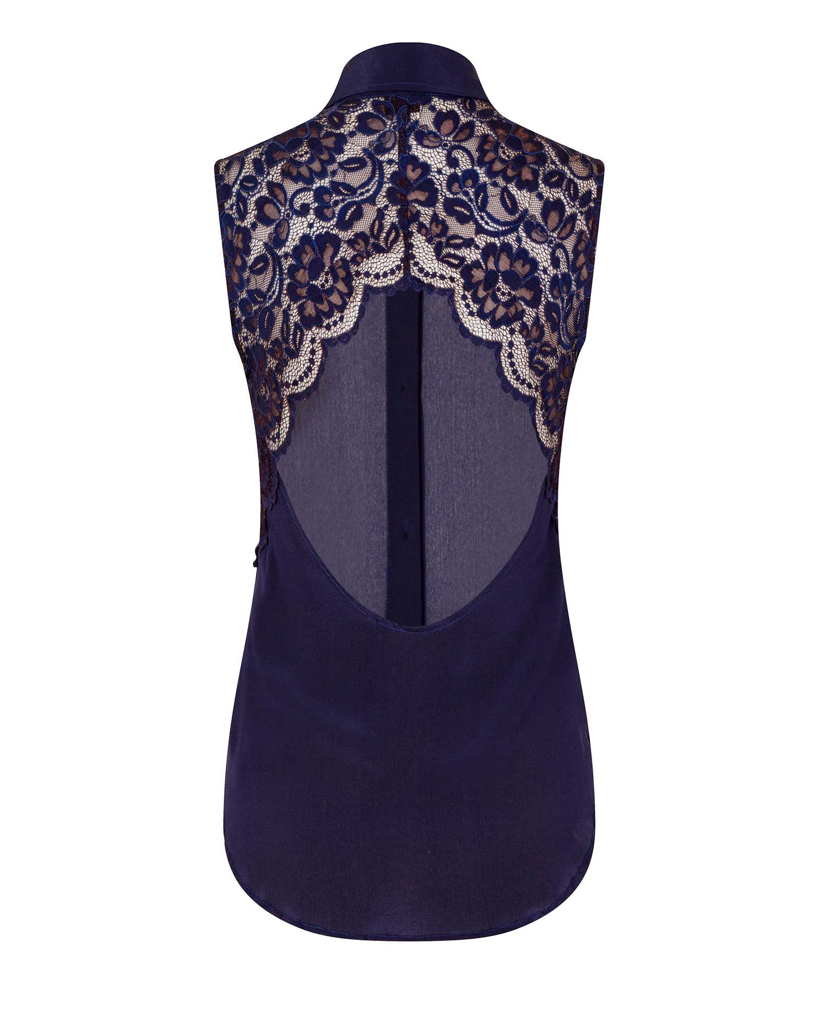 Lace Back Top Navy Blue