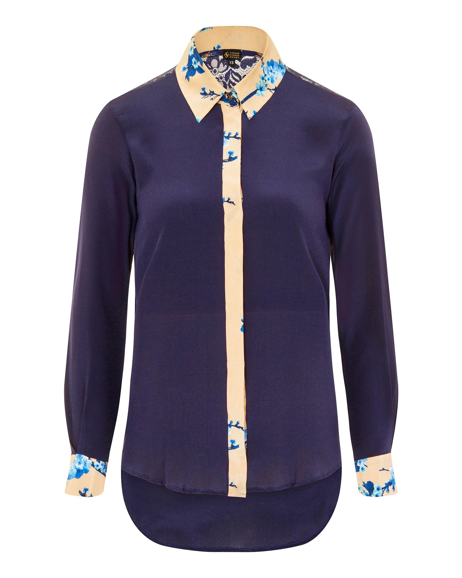 Printed Classic Silk Shirt Navy Blue