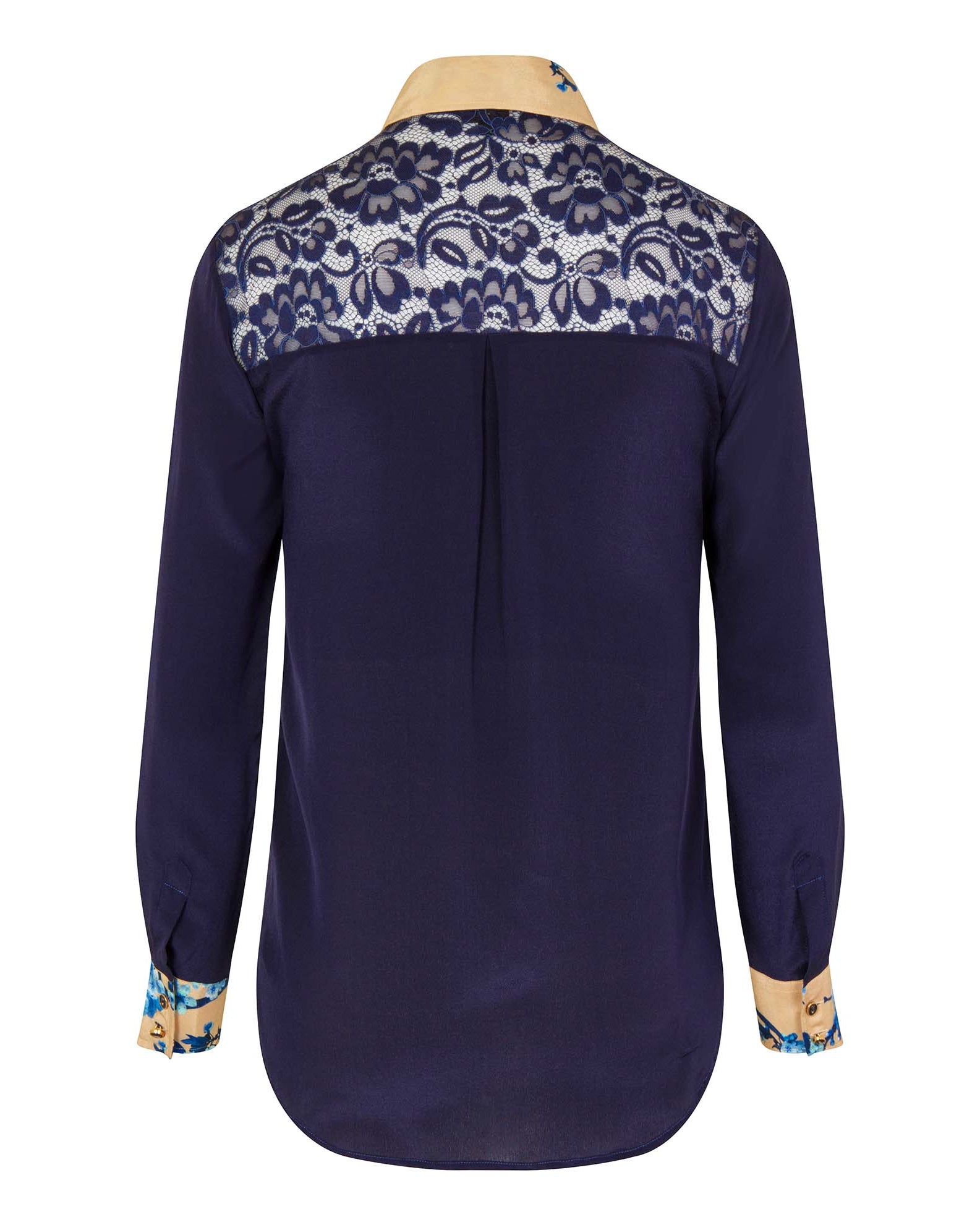 Printed Classic Silk Shirt Navy Blue