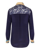 Printed Classic Silk Shirt Navy Blue