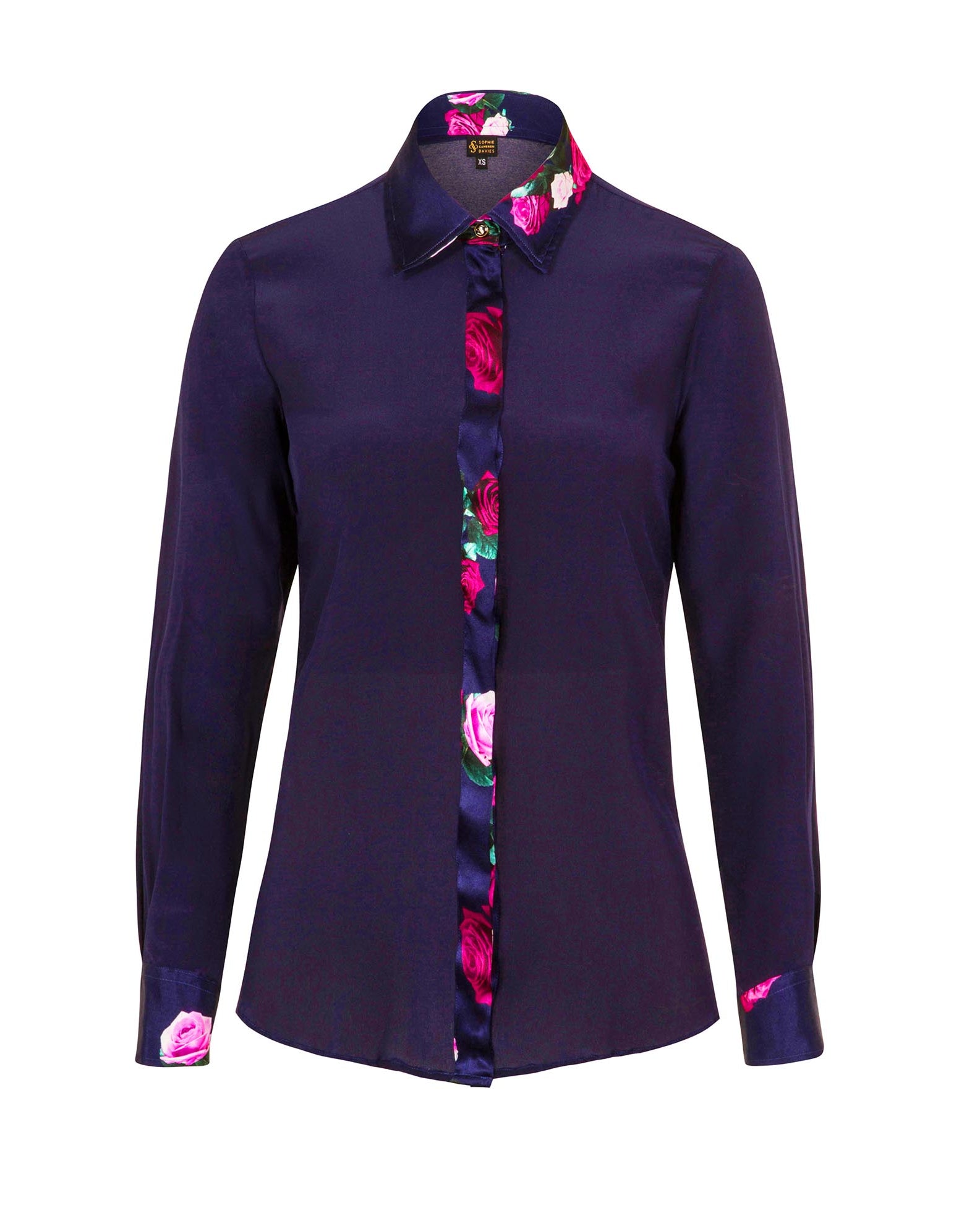 Classic Silk Shirt Rose Navy Blue