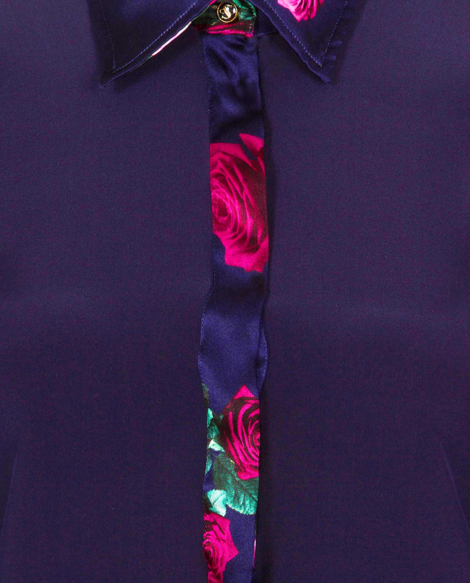 Close up of classic fit navy blue floral print shirt