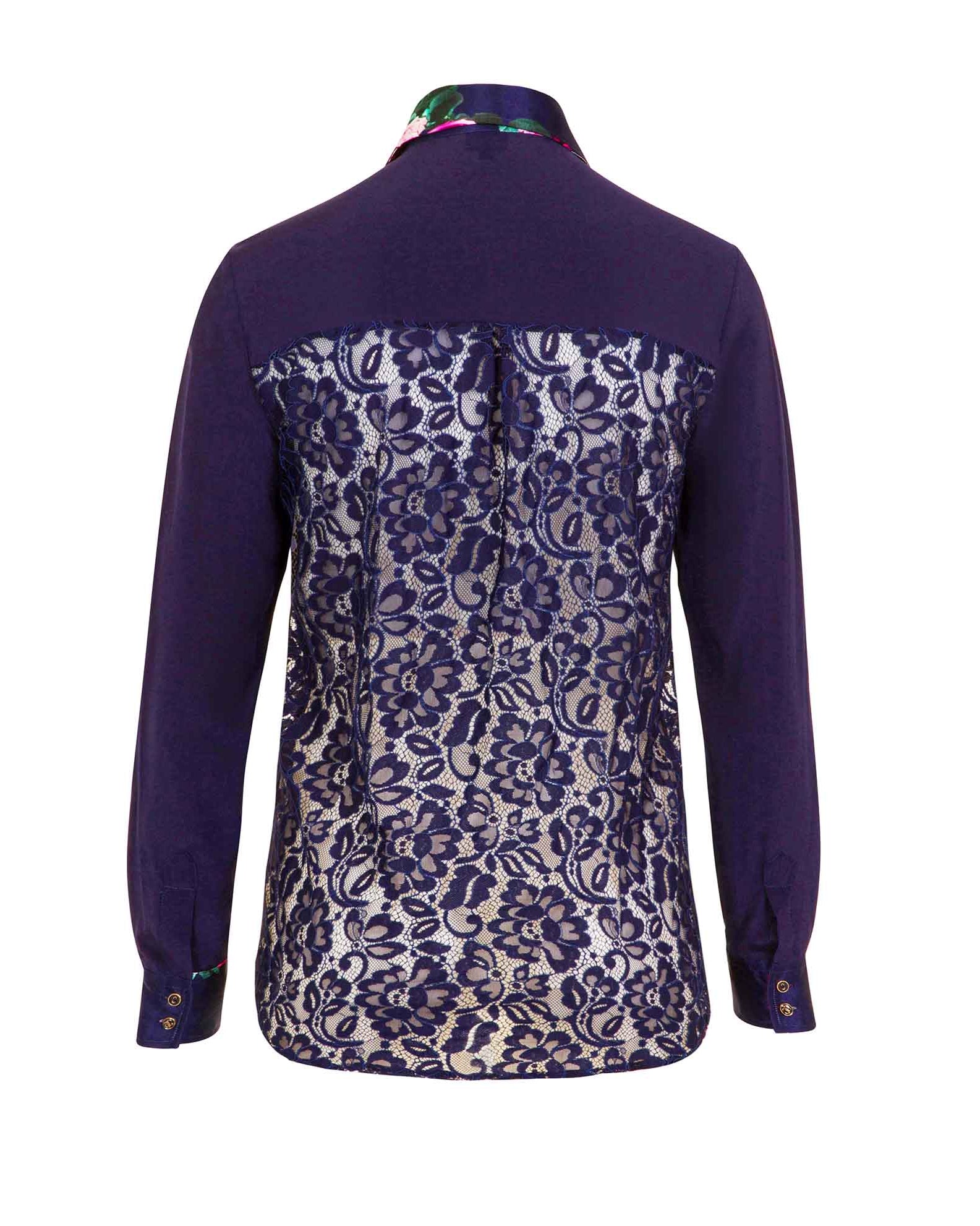 Classic Silk Shirt Rose Navy Blue