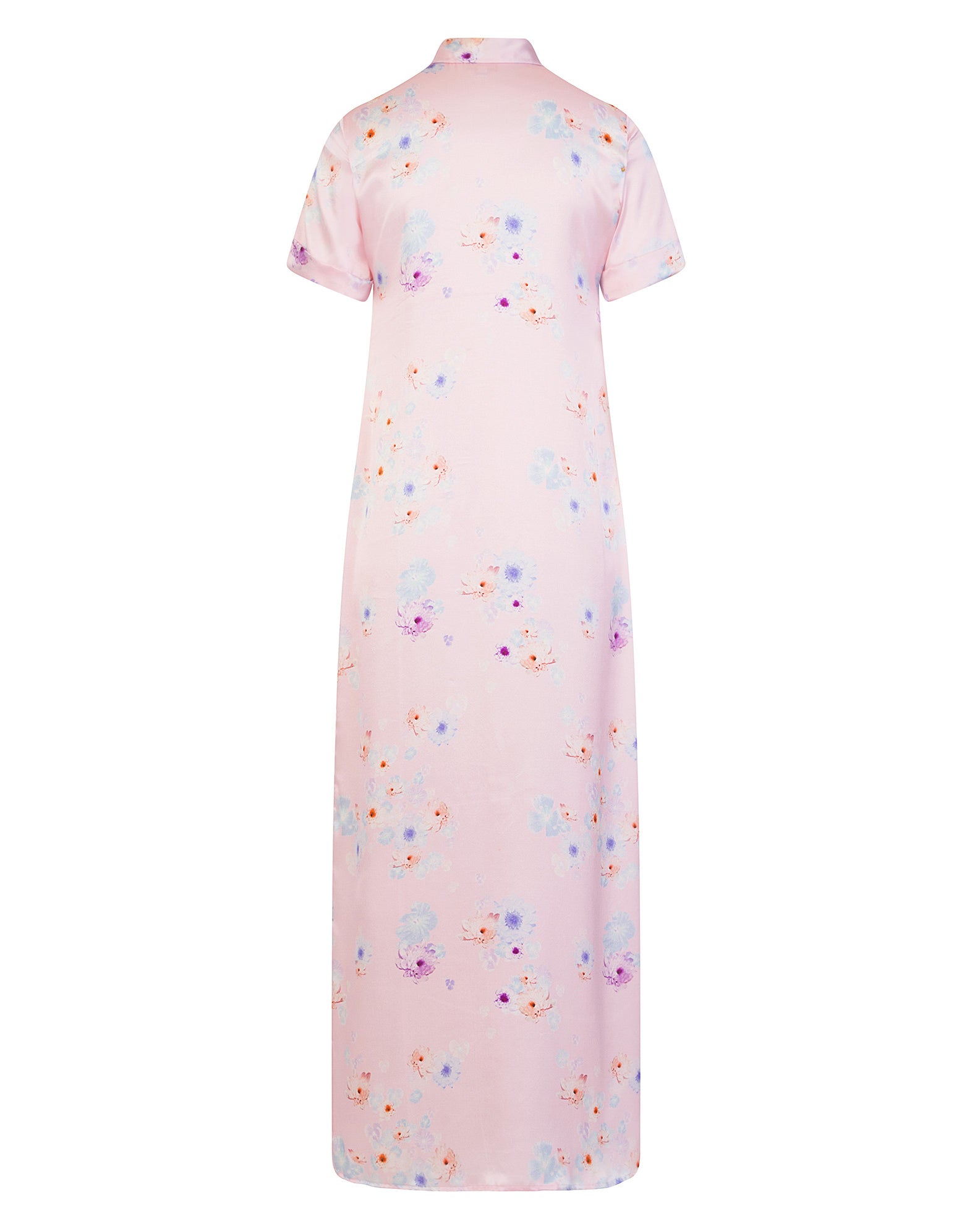 Pink Beach Flower Silk Maxi Dress
