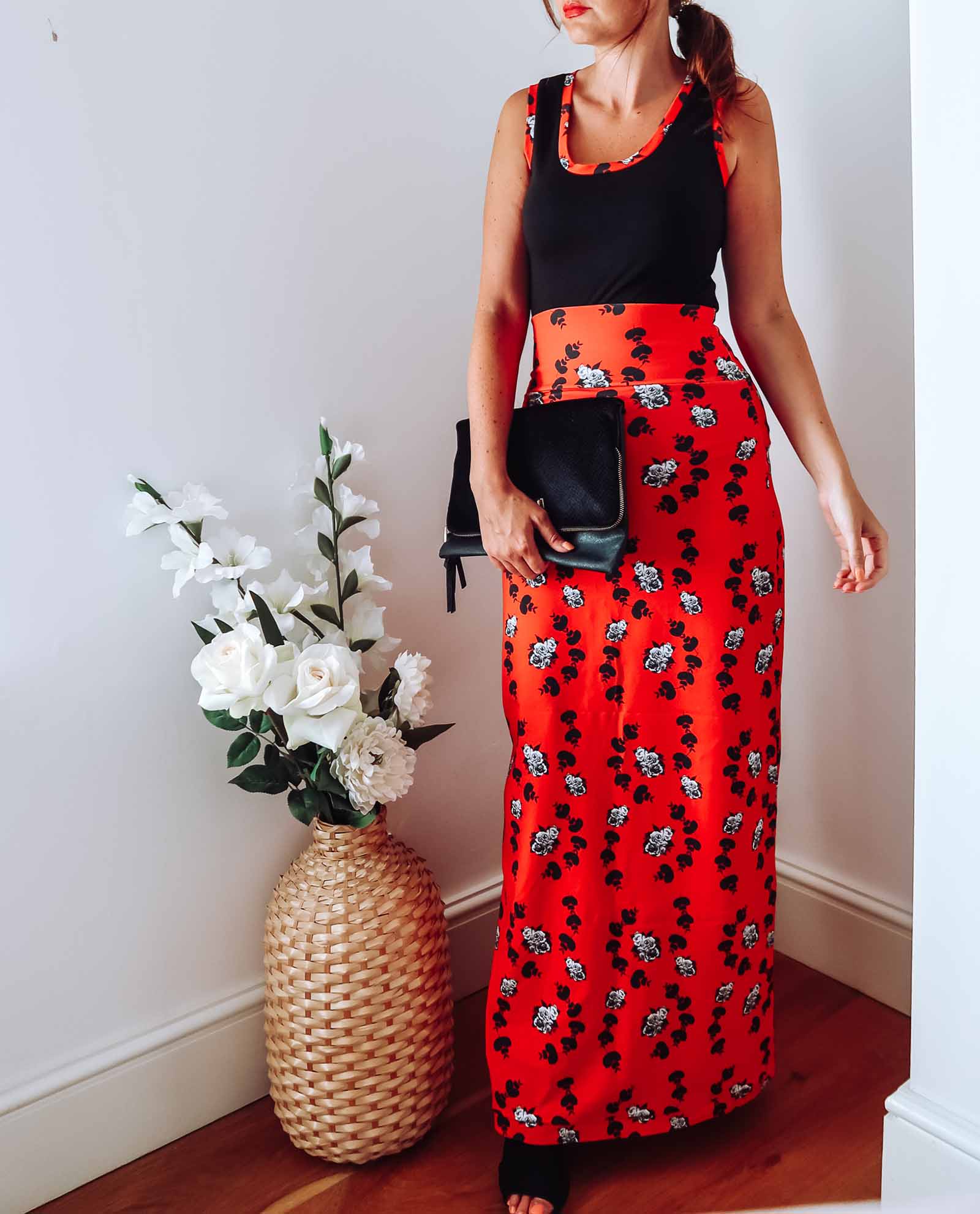 Red Floral Maxi Jersey Skirt Sophie Cameron Davies