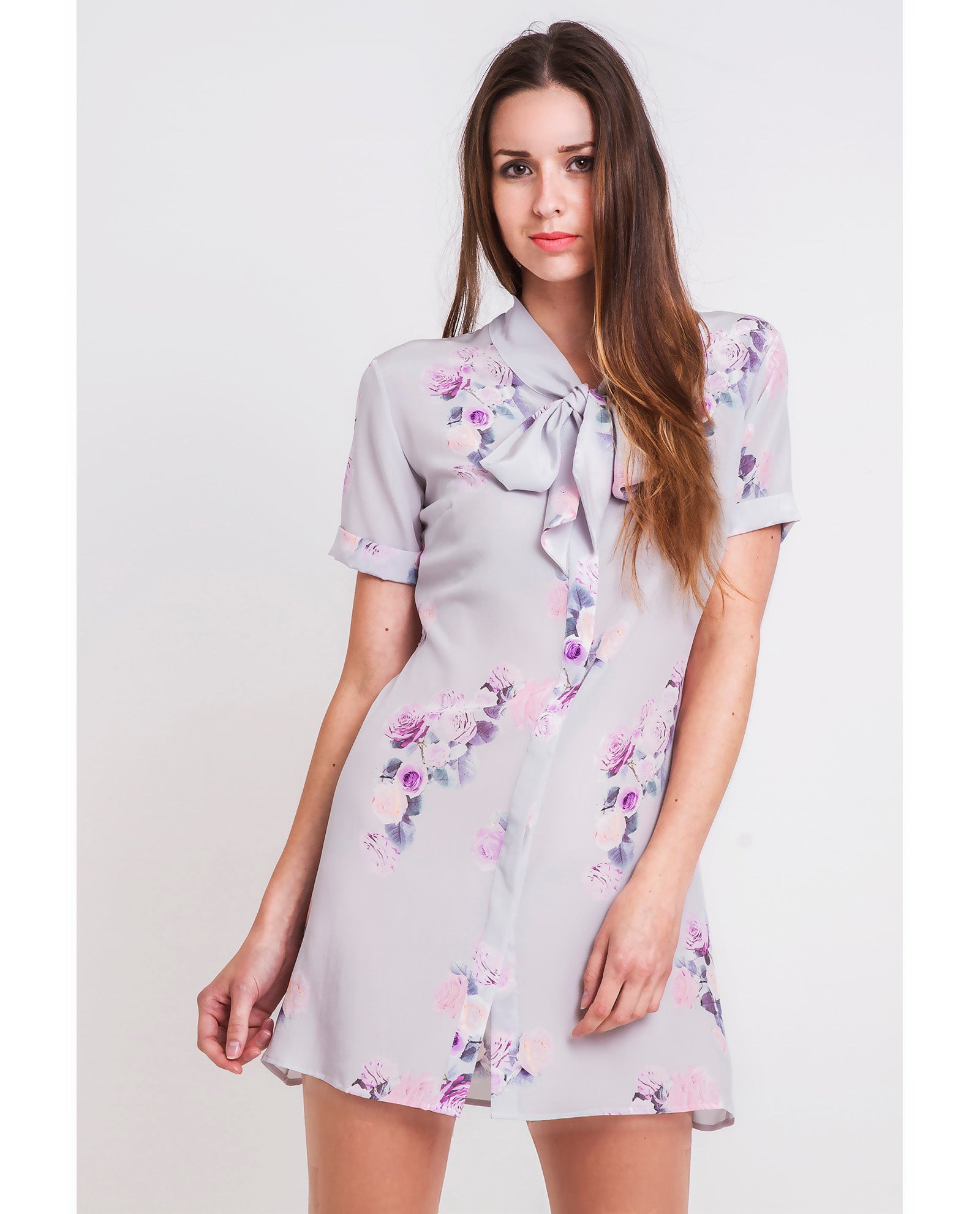 Rose Silk Bow Mini Dress