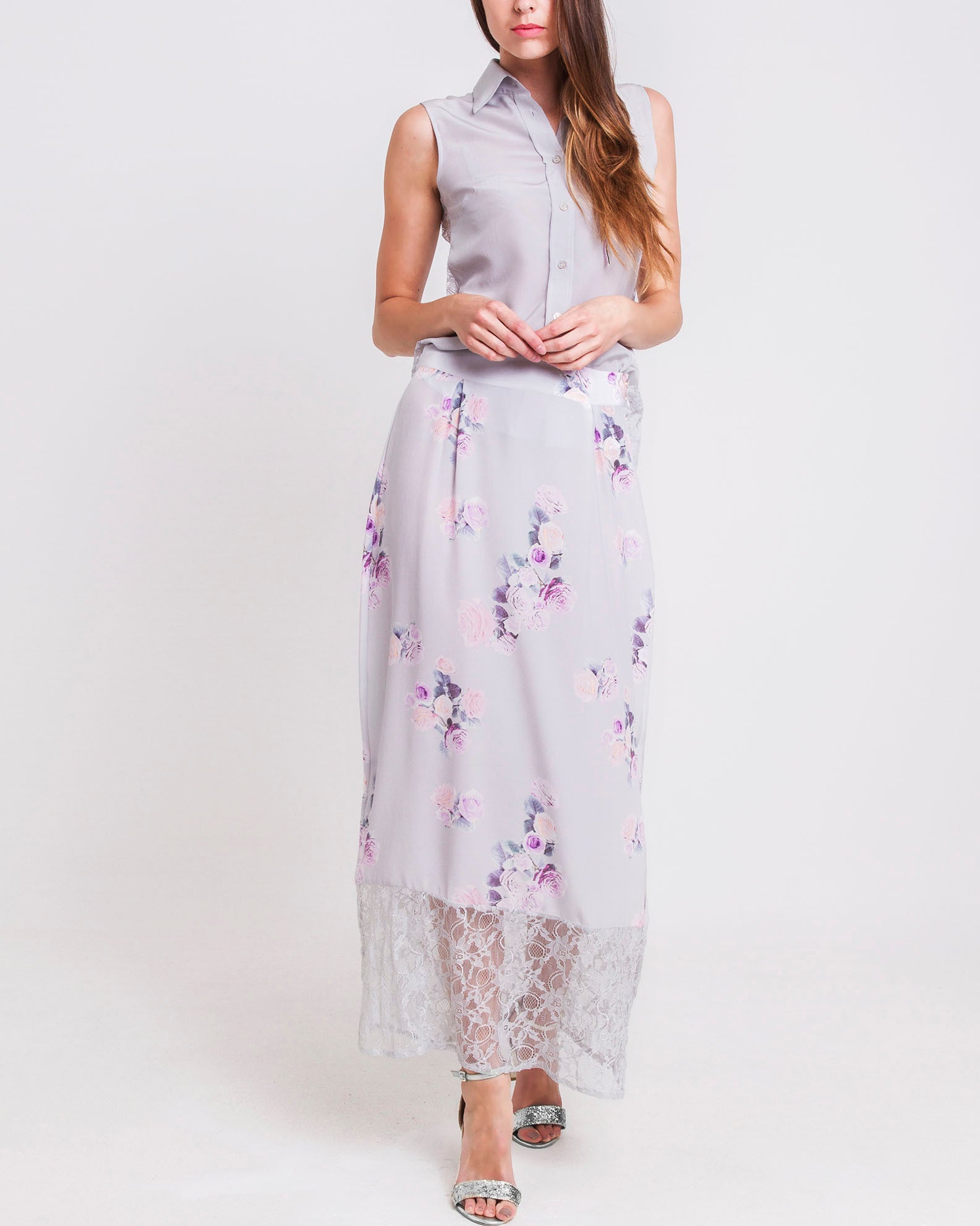 Rose Silk Maxi Skirt