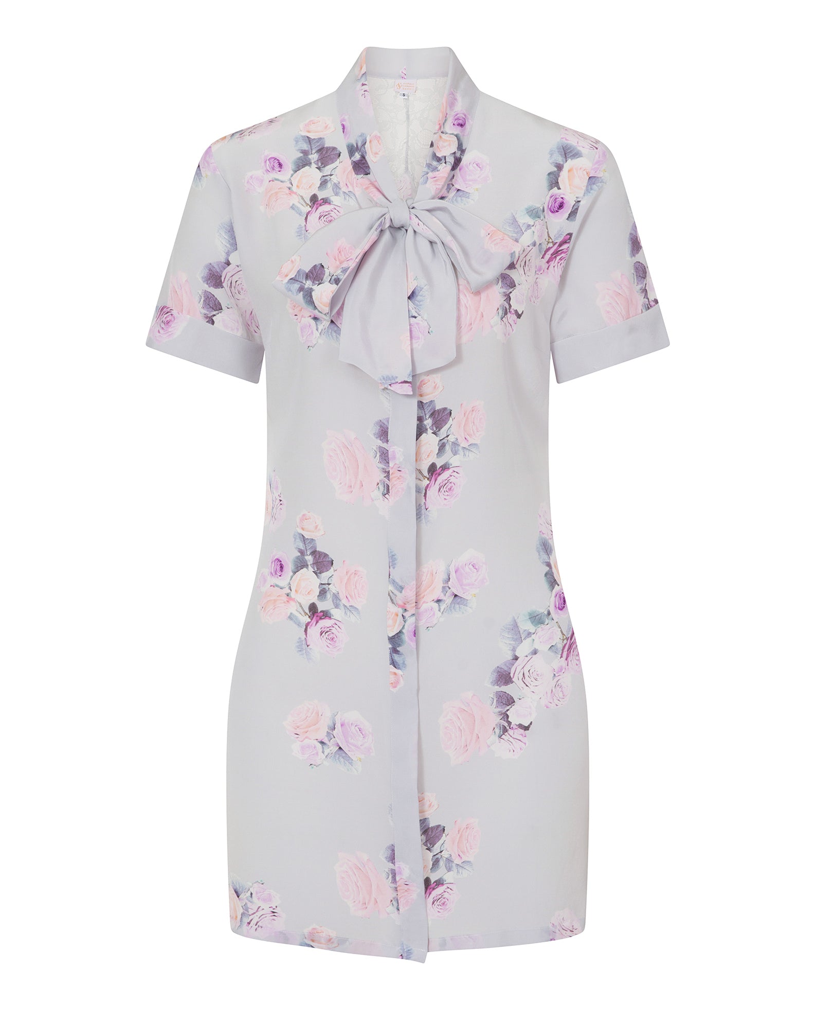 Rose Silk Bow Mini Dress