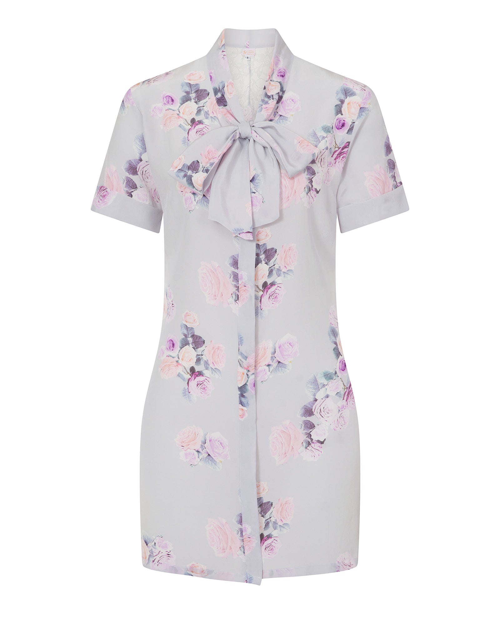 Rose Silk Bow Mini Dress