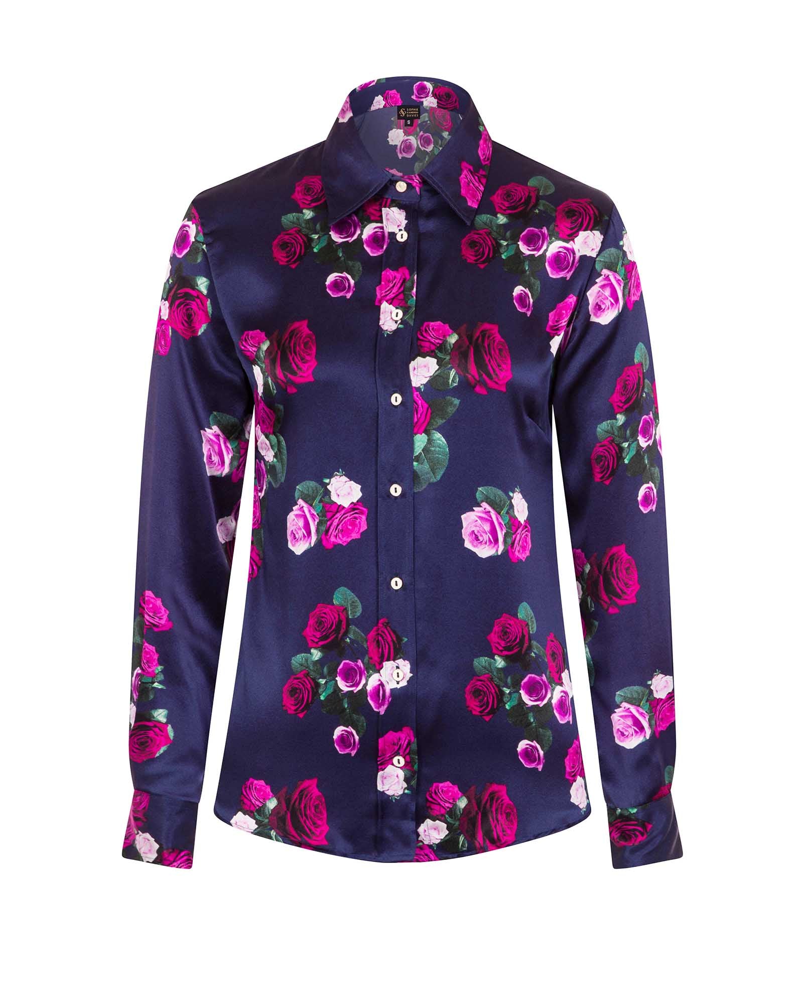 Rose Print Silk Shirt