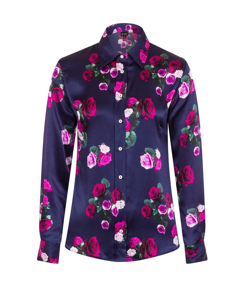 Rose Print Silk Shirt