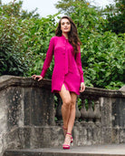 Silk Bow Mini Dress Fuchsia