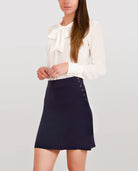 Front of navy blue Silk Mini Skirt
