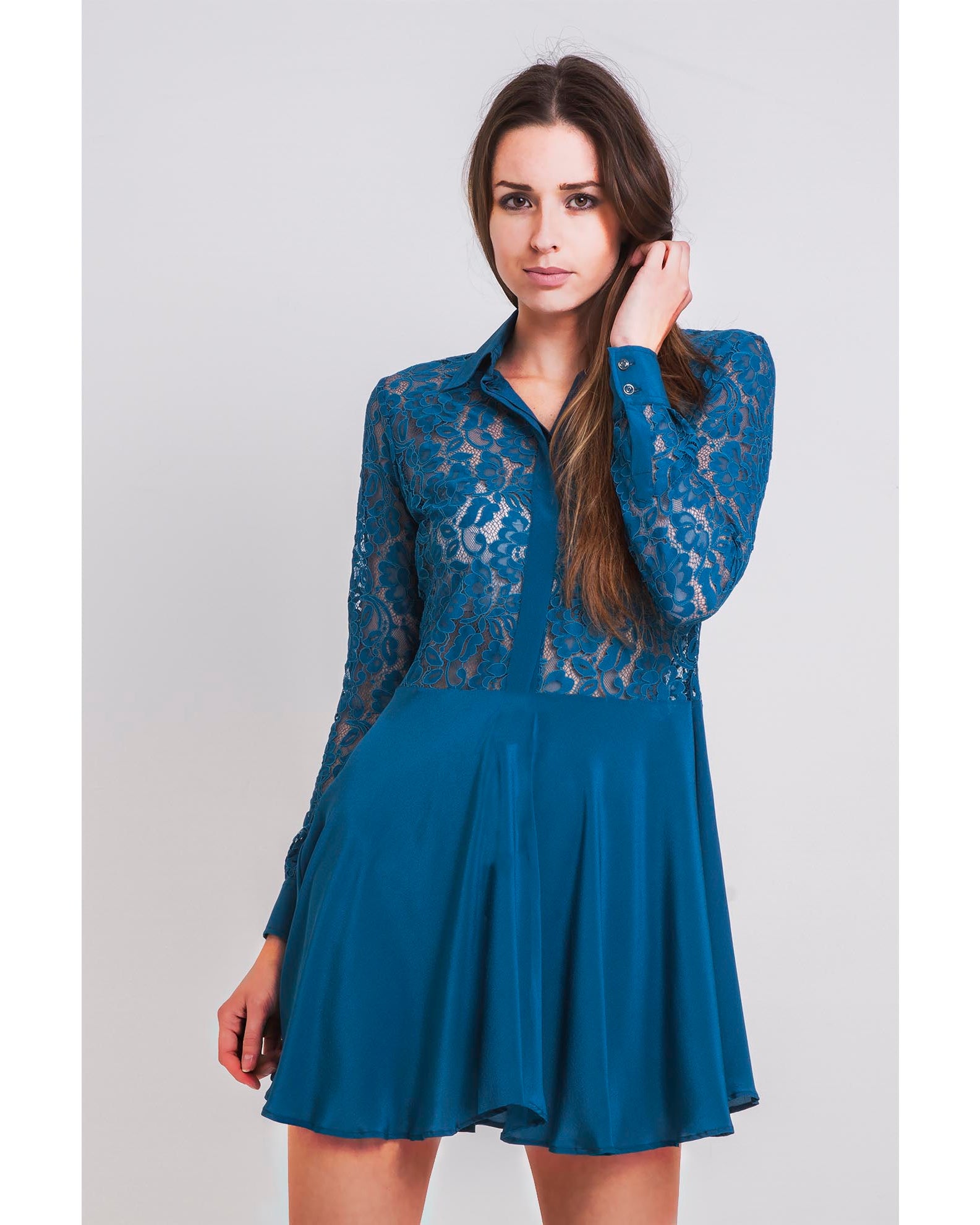 Teal lace mini dress