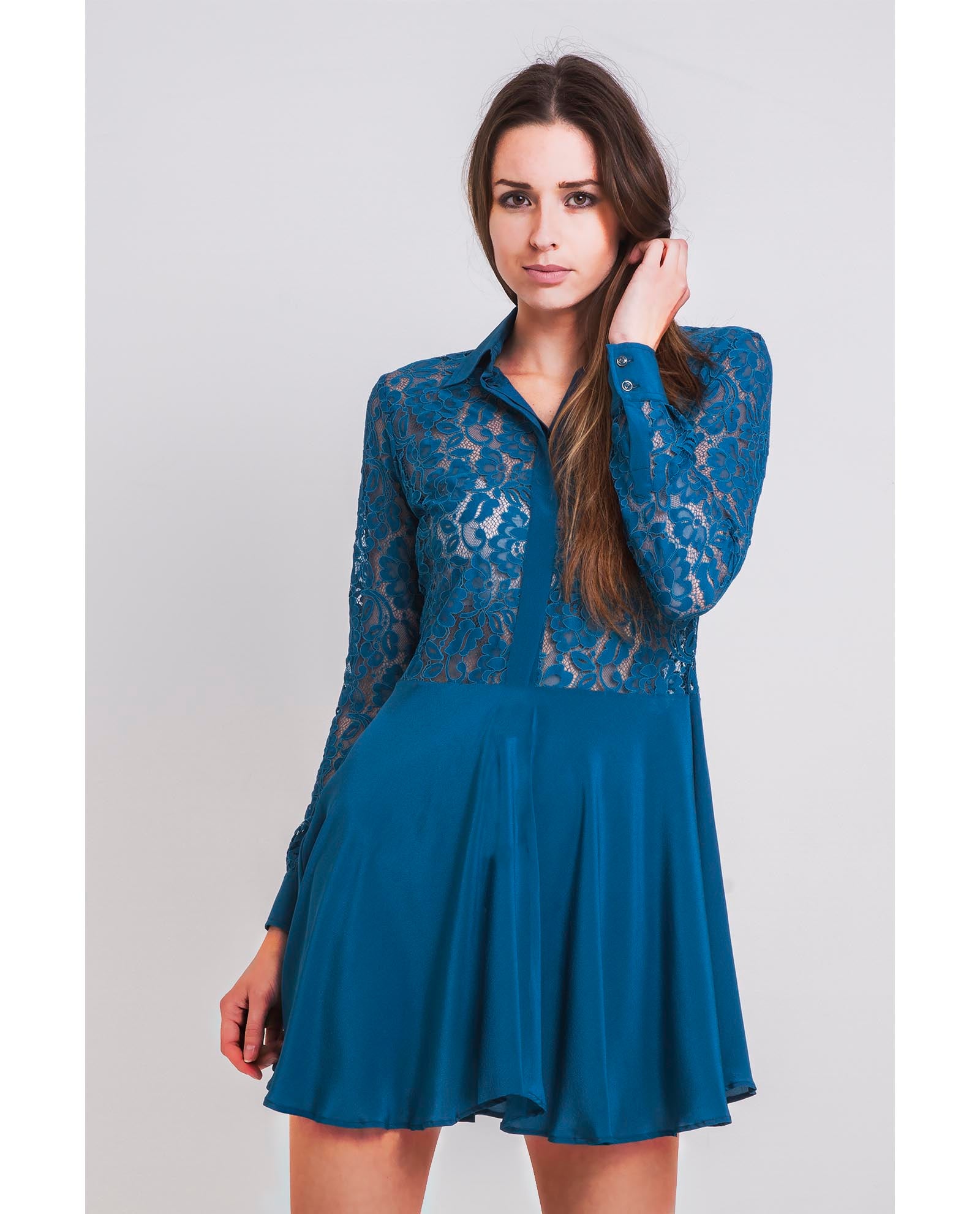 Teal lace mini dress