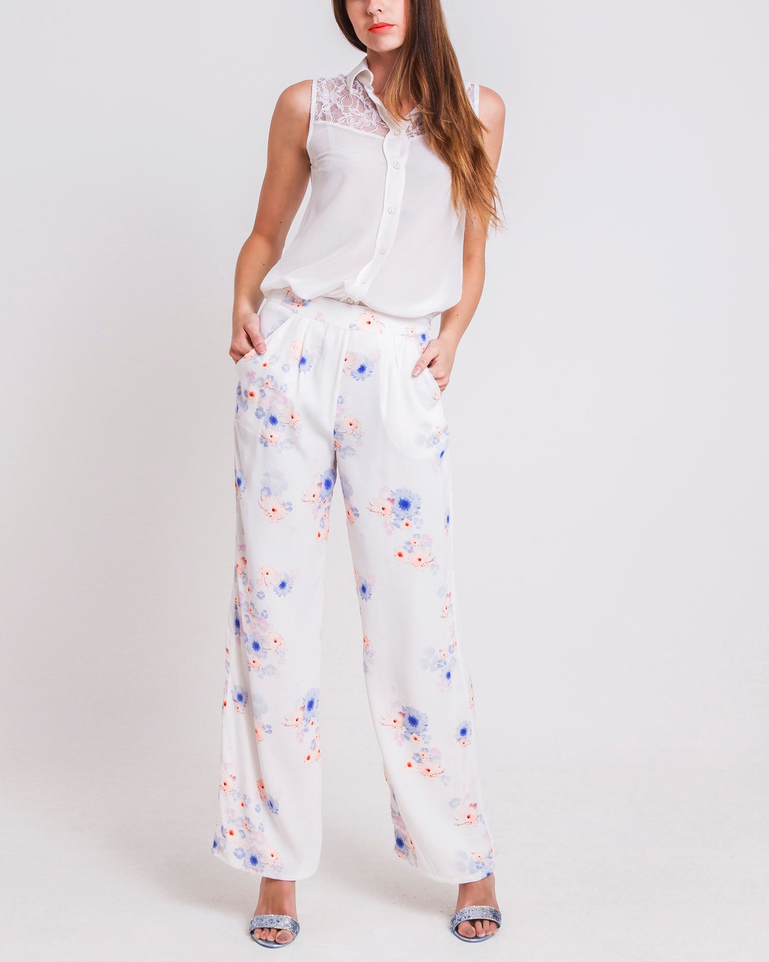 wide-legged beach flower trouser