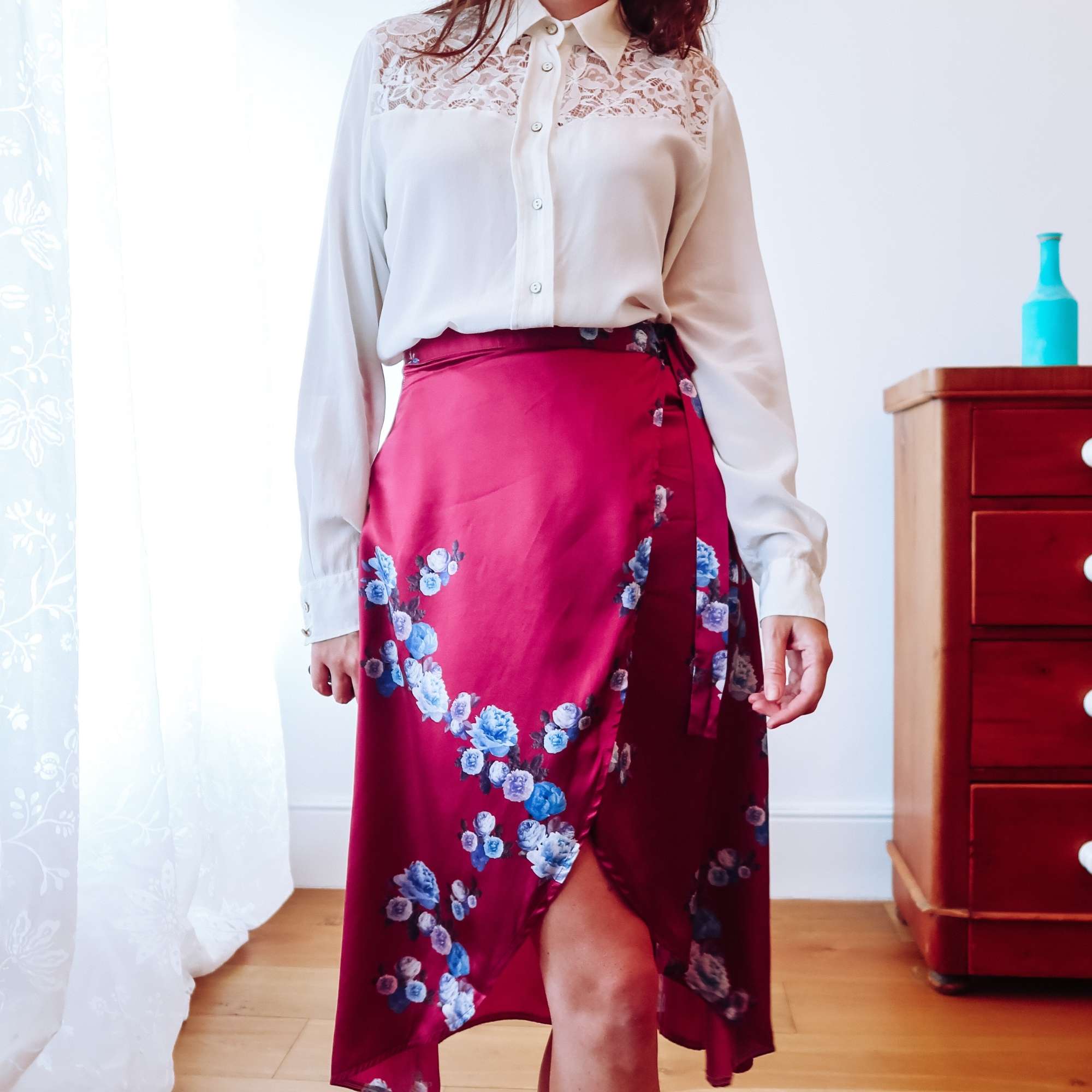Pink Peony Silk Wrap Skirt