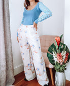 White Floral Wide Legged Trouser