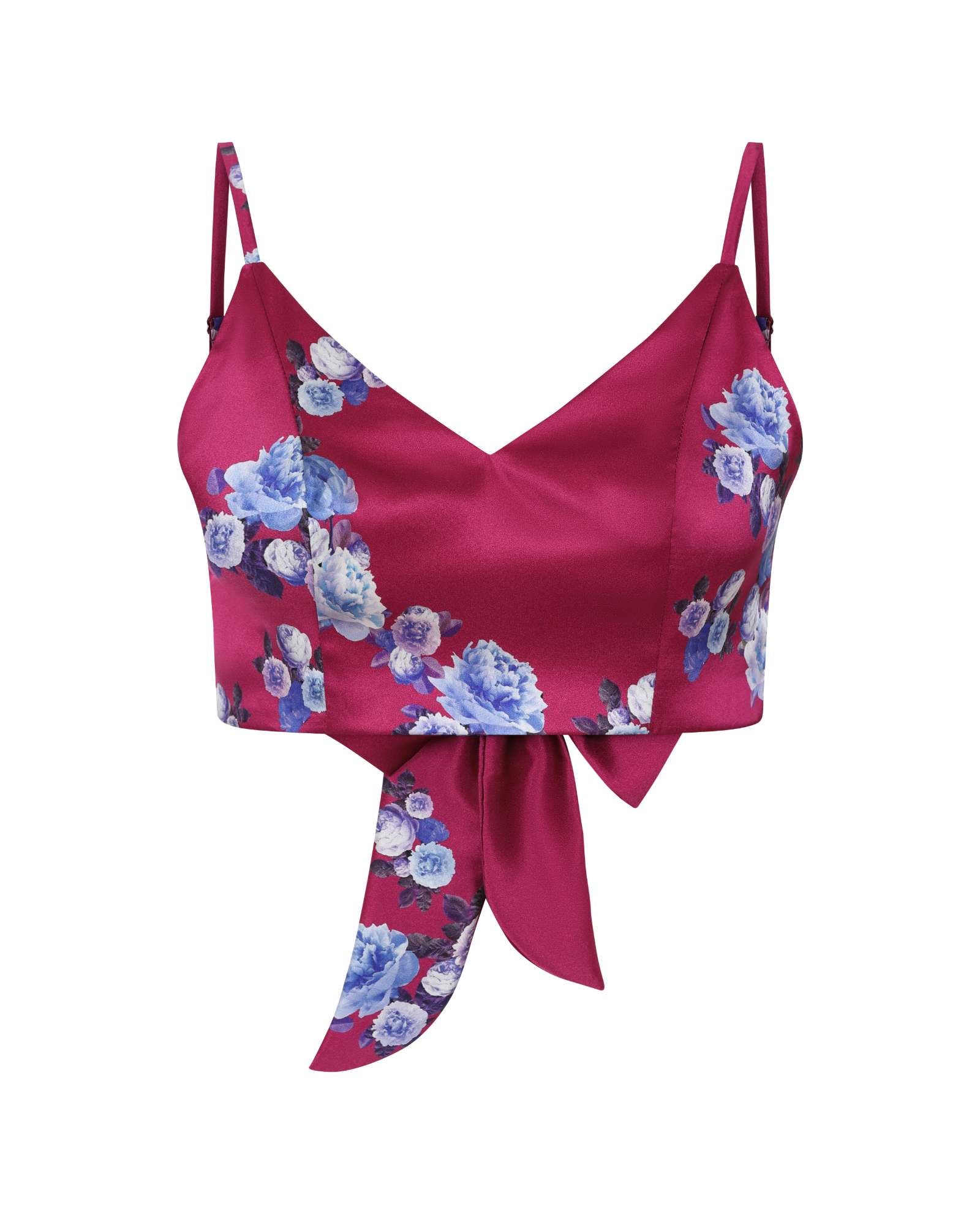 Berry Pink Floral Silk Crop Top SCD