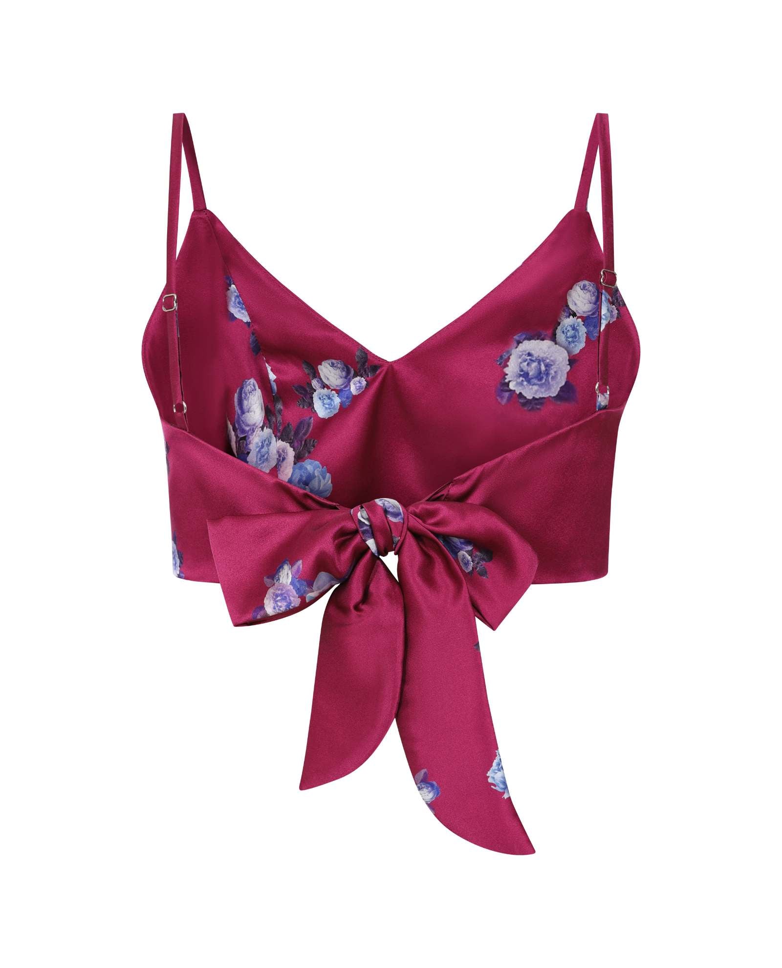 Berry Pink Floral Silk Crop Top