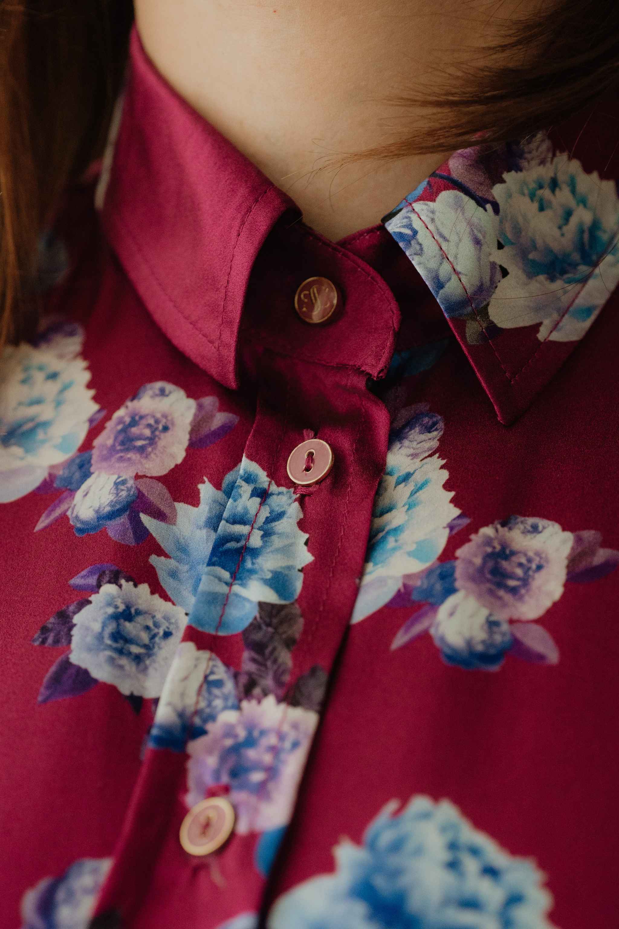 Berry Pink Peony Silk Shirt Dress