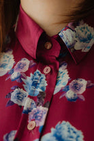 Berry Pink Peony Silk Shirt Dress