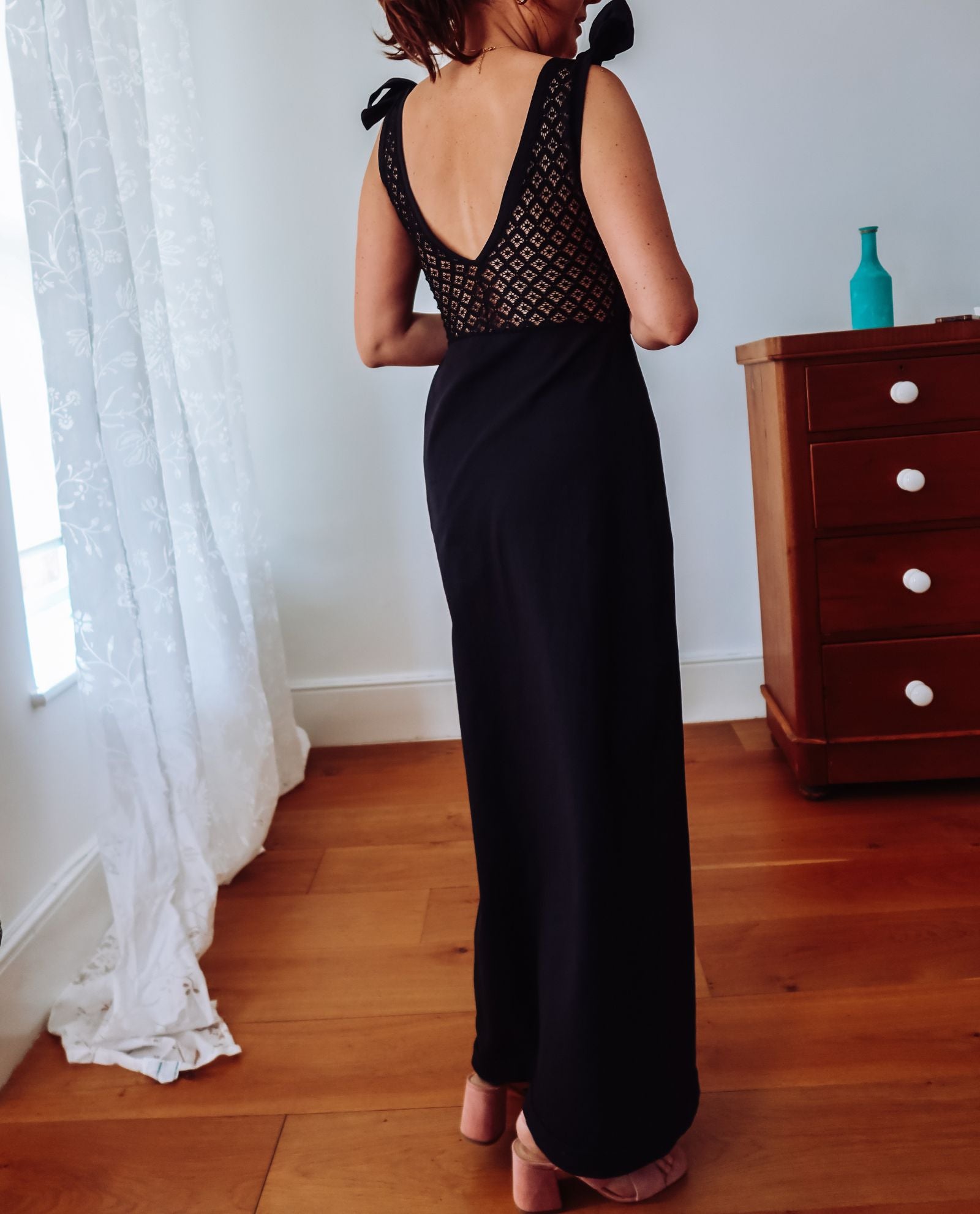 Black Lace Back Cotton Maxi Dress