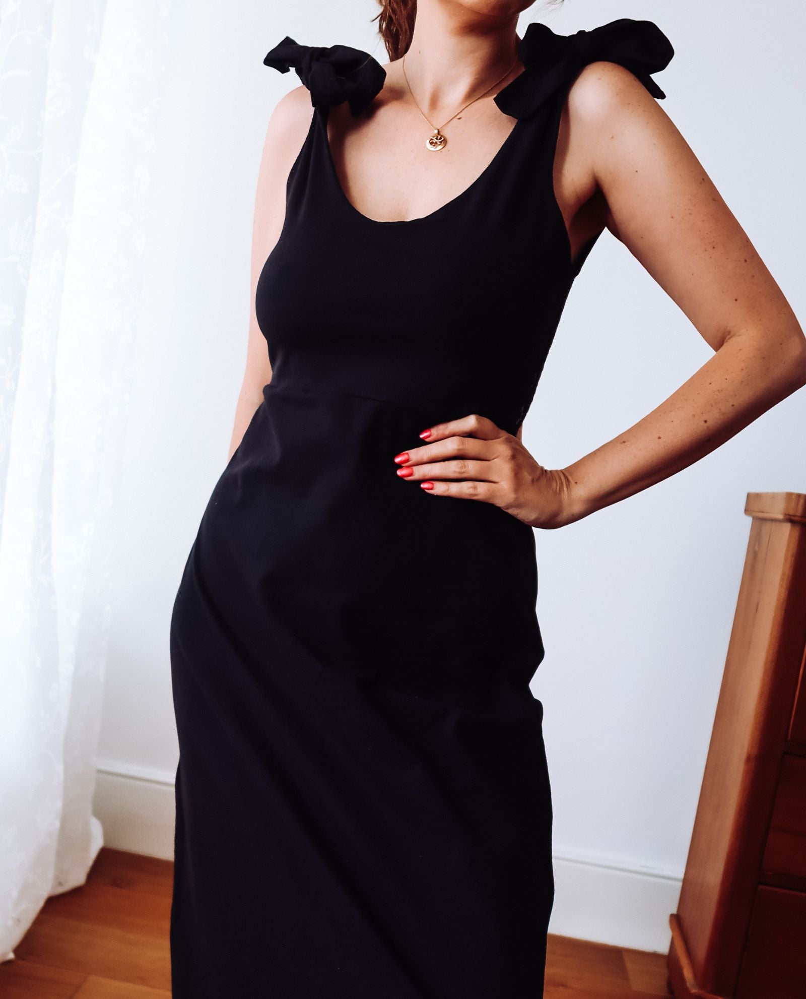 Black Lace Back Cotton Maxi Dress SCD