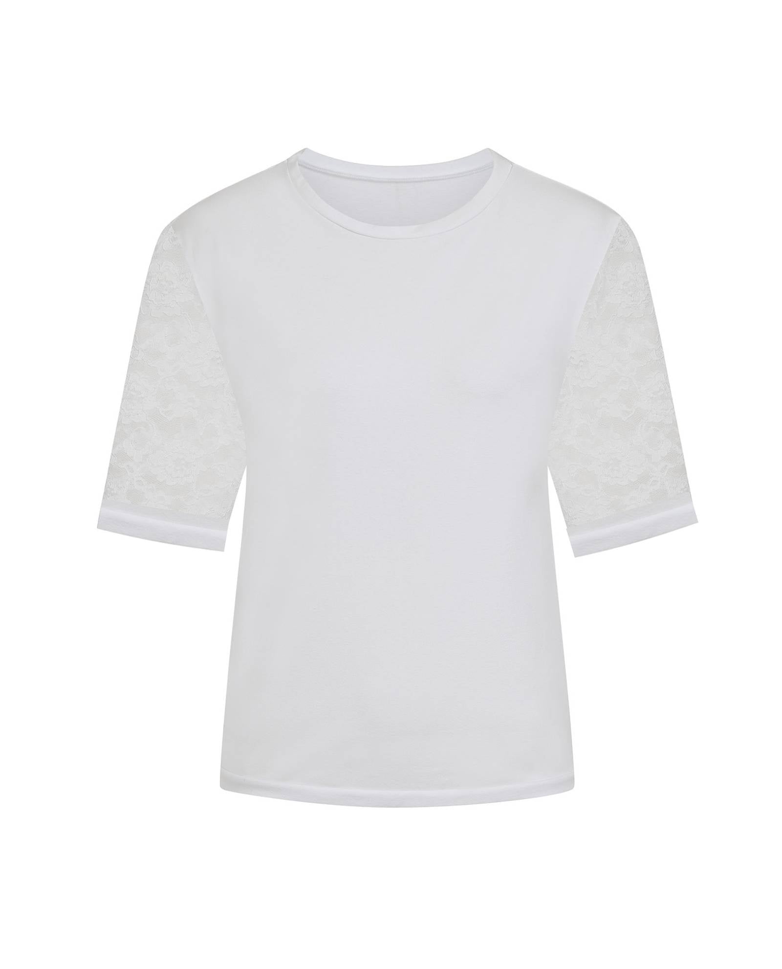 Ivory Lace Sleeve Cotton T-Shirt