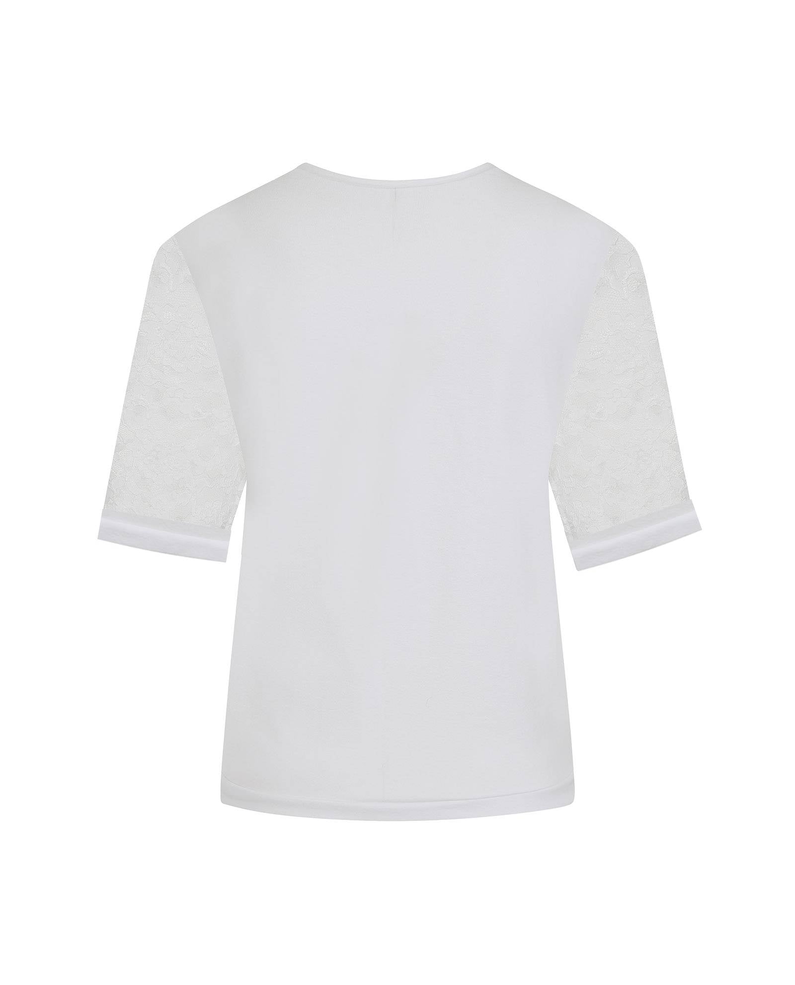 Ivory Lace Sleeve Cotton T-Shirt