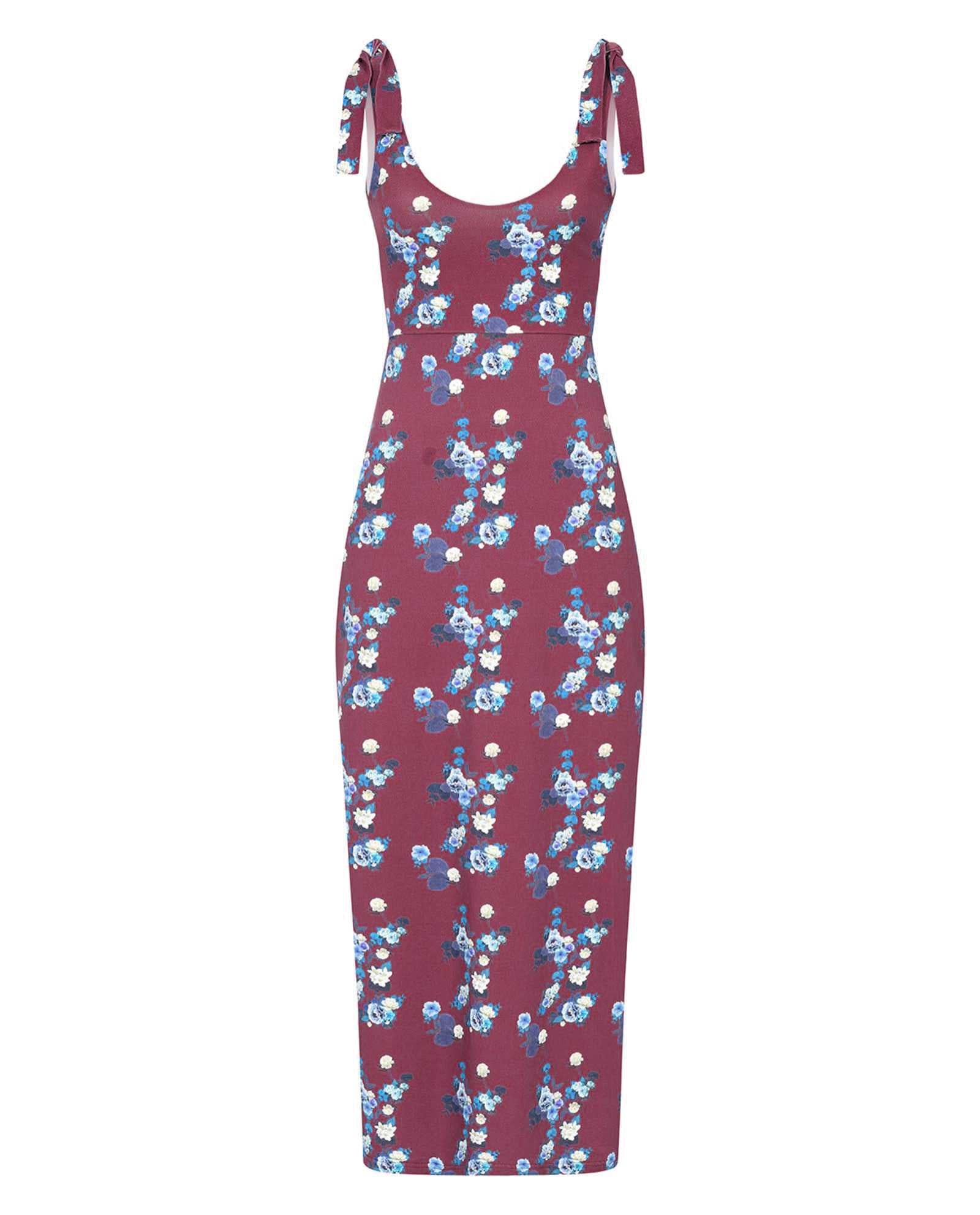Maroon Floral Cotton Maxi Dress Sophie Cameron Davies