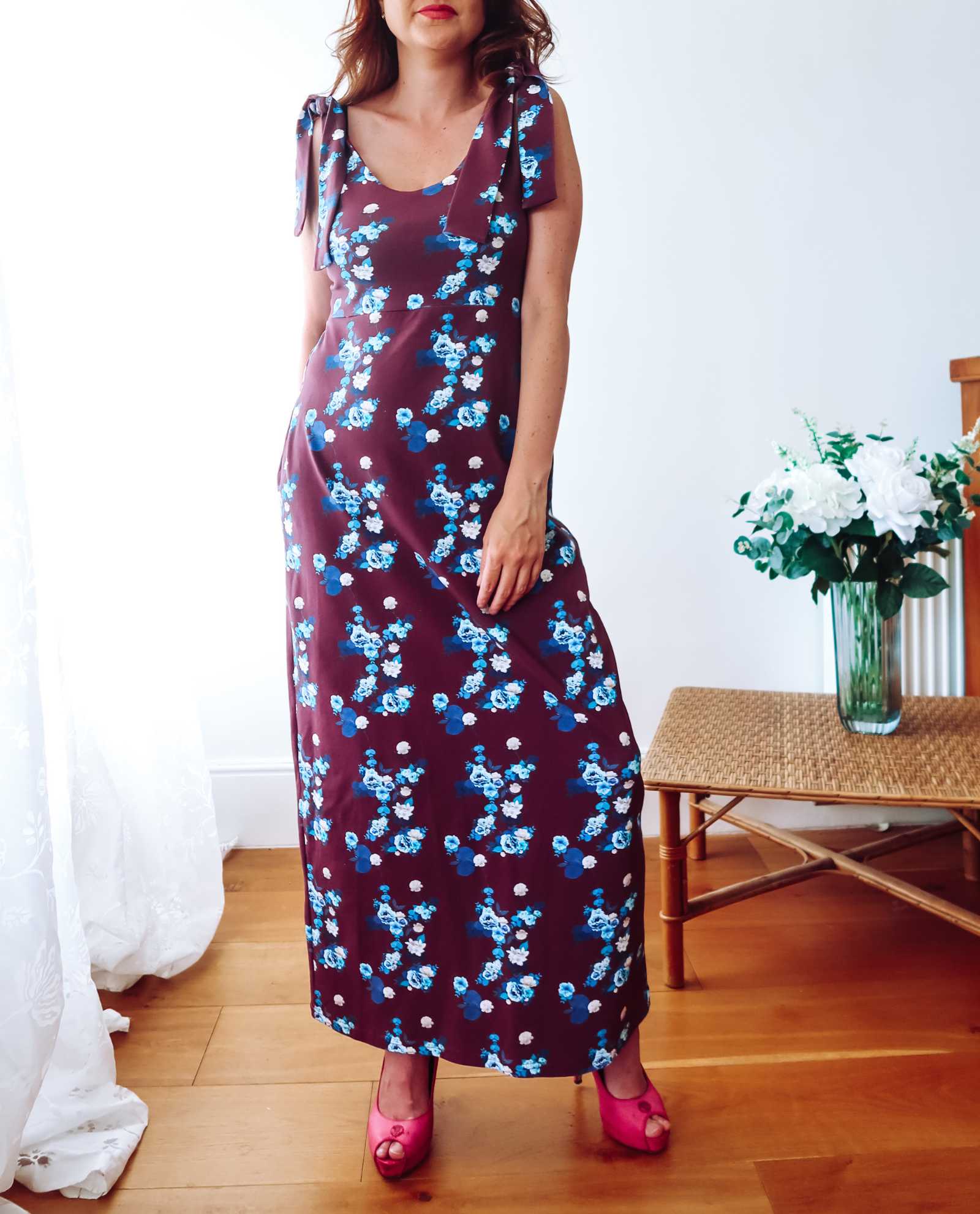 Maroon Floral Cotton Maxi Dress Sophie Cameron Davies
