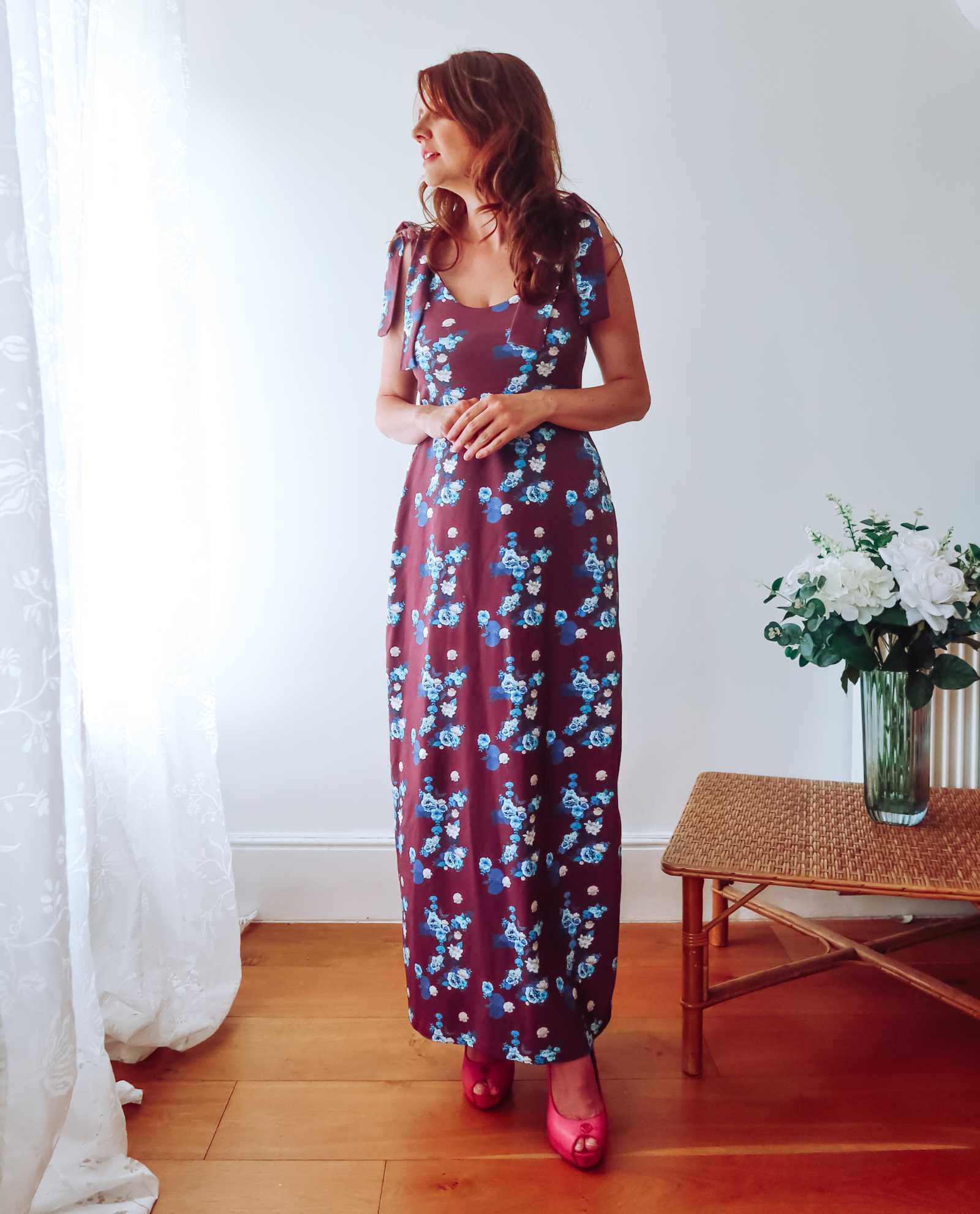 Maroon Floral Cotton Maxi Dress Sophie Cameron Davies