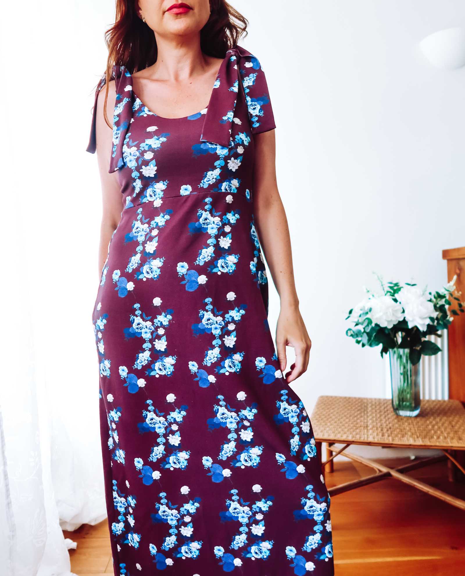 Maroon Floral Cotton Maxi Dress Sophie Cameron Davies