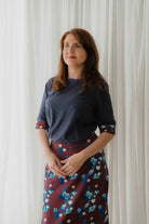 Maroon Floral Jersey Midi Skirt