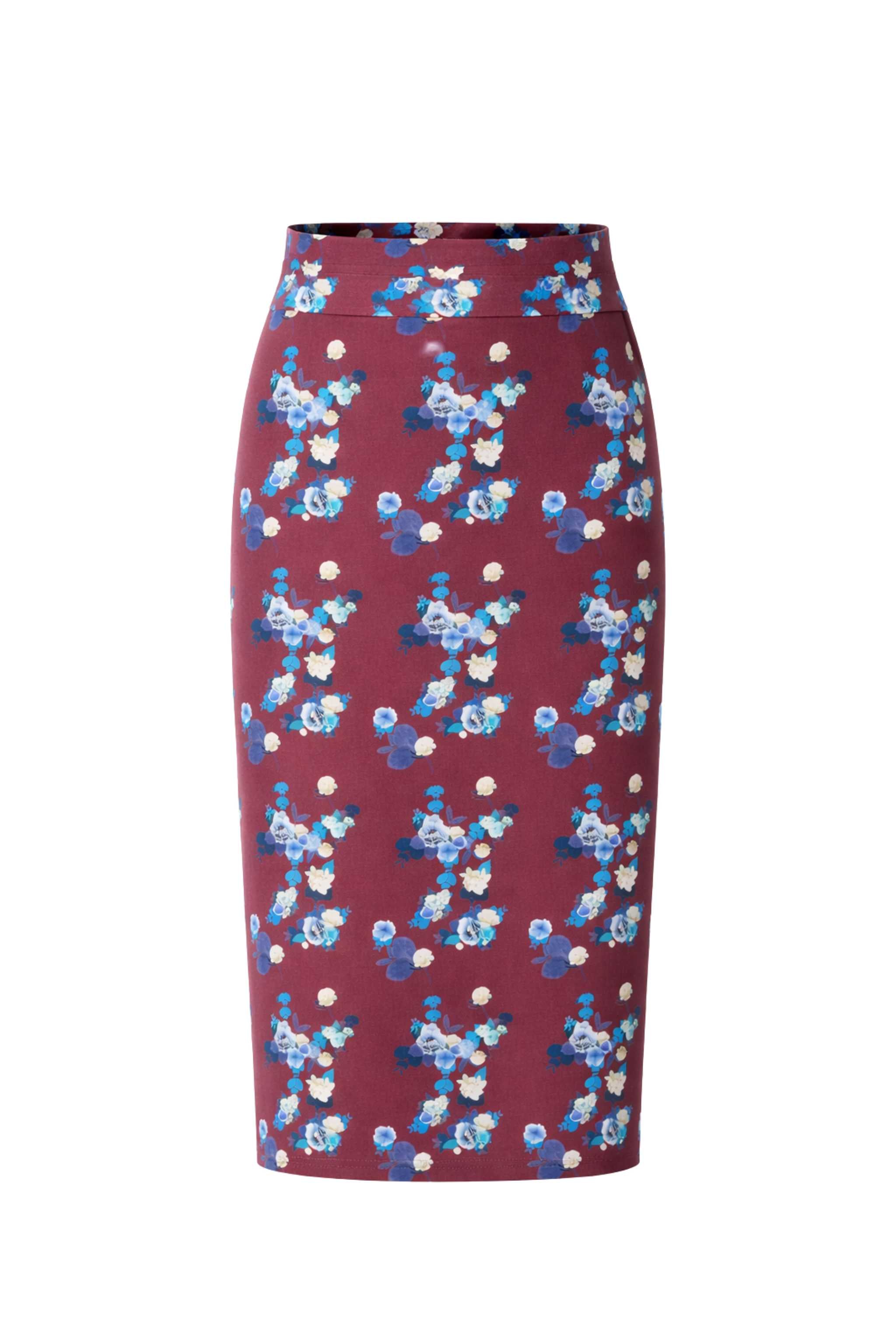 Maroon Floral Jersey Midi Skirt