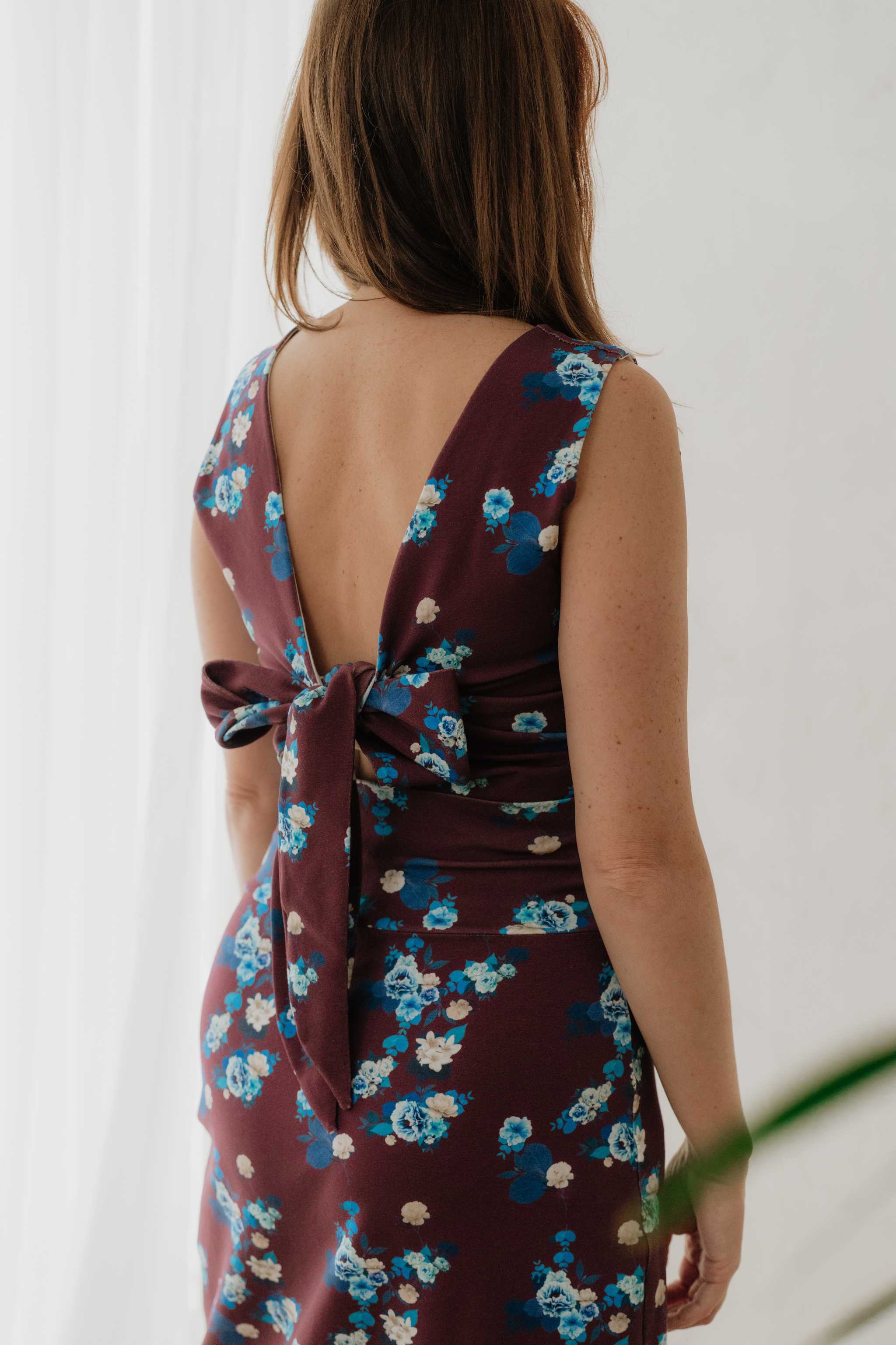 Maroon Floral Tie Back Top