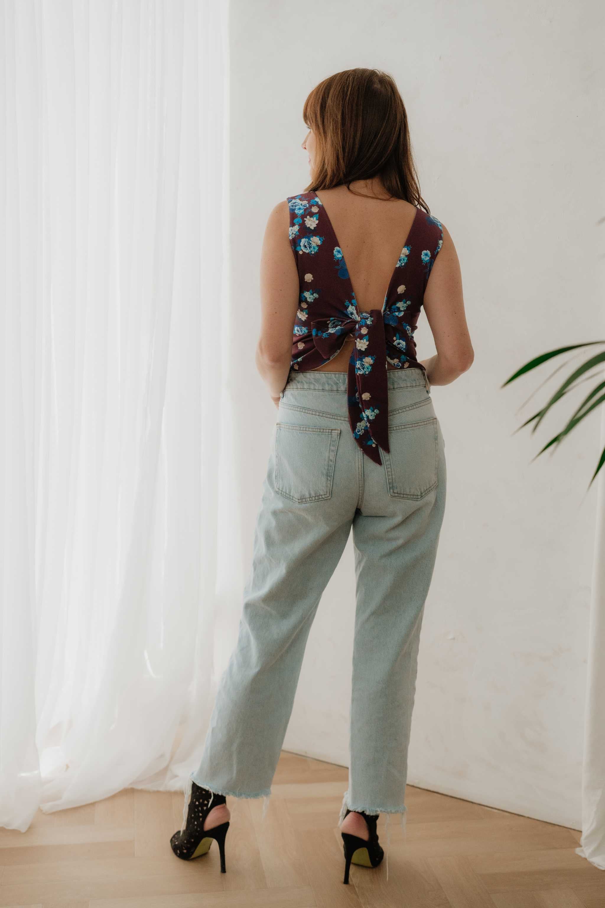 Maroon Floral Tie Back Top