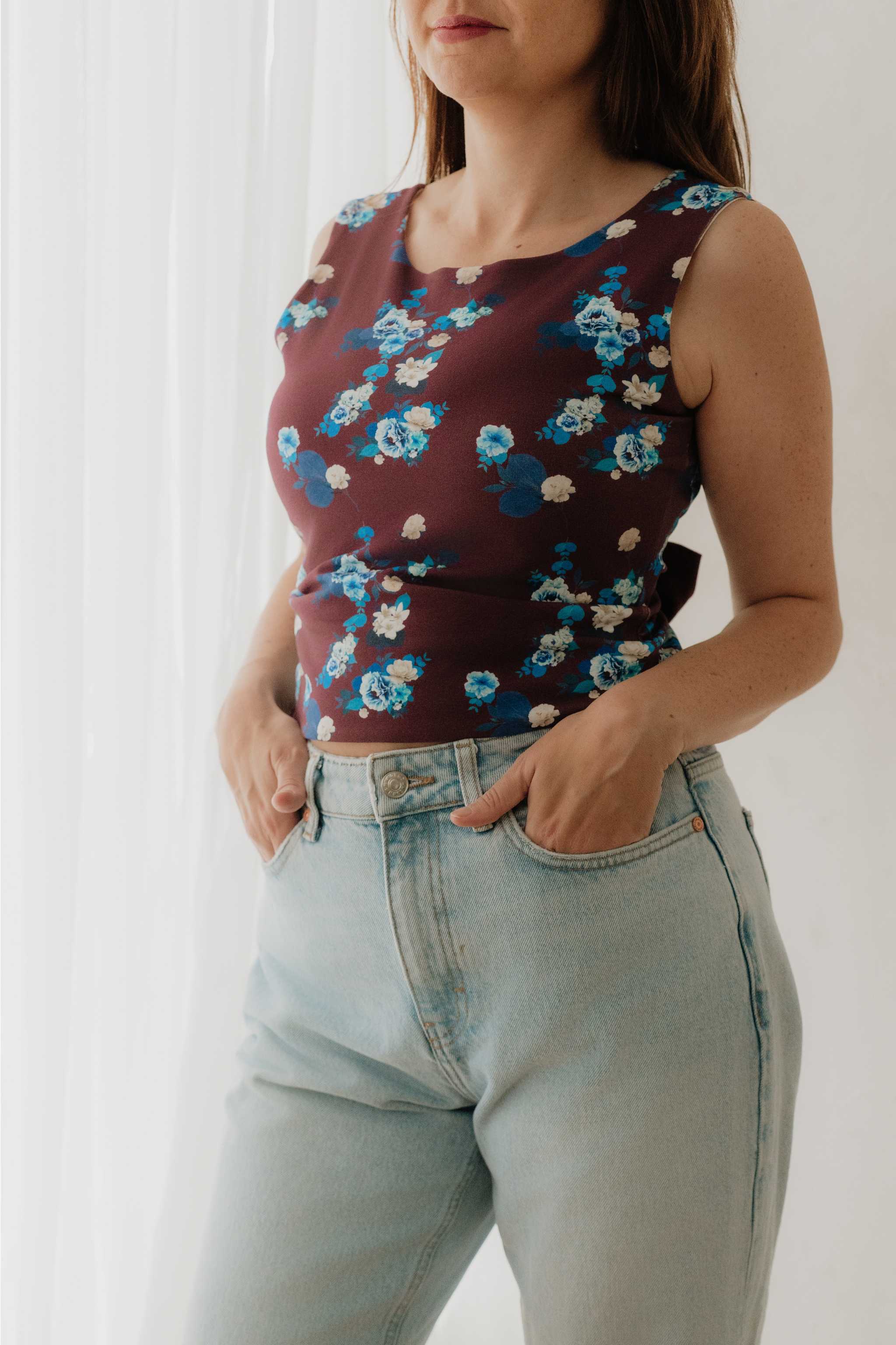 Maroon Floral Tie Back Top