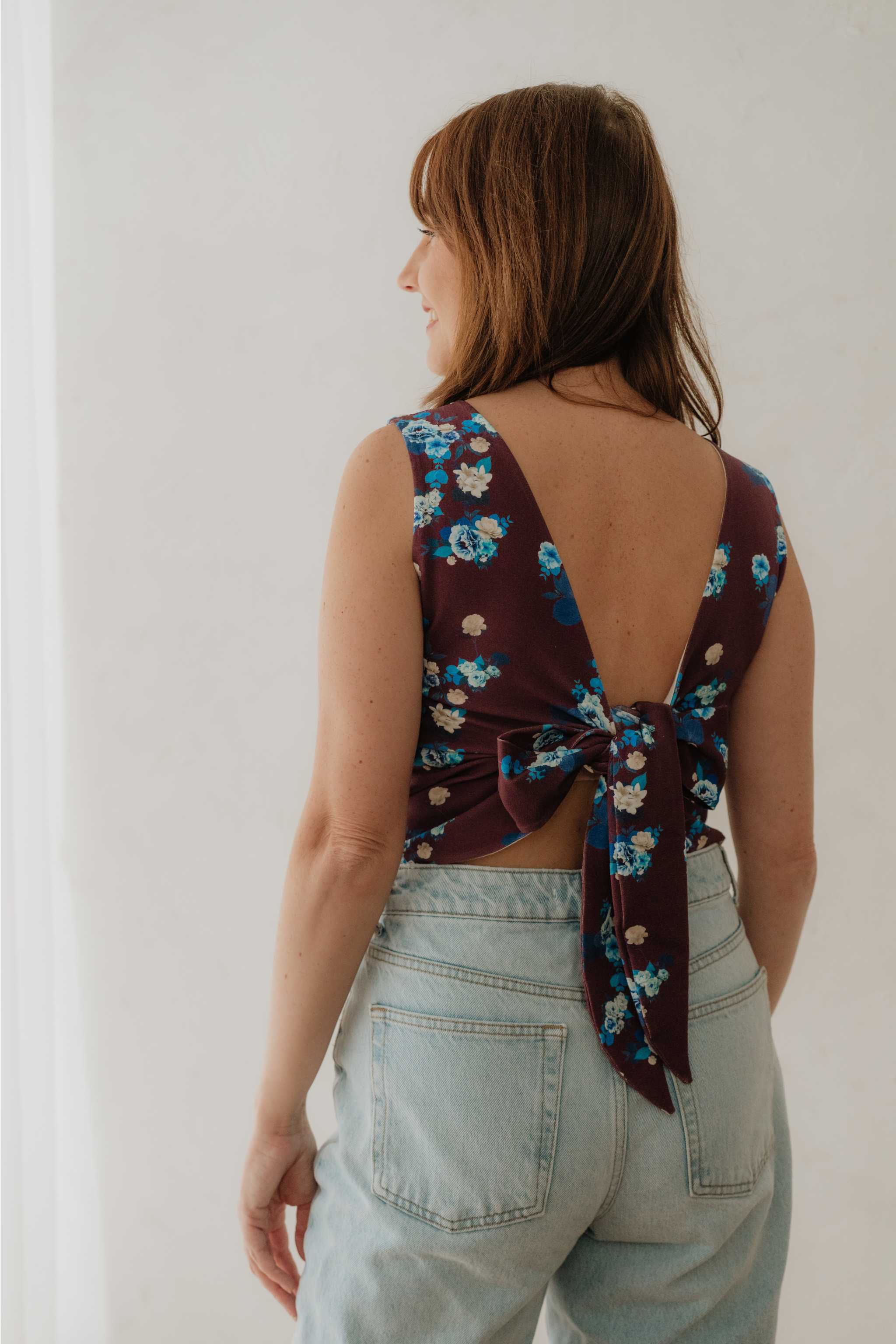 Maroon Floral Tie Back Top