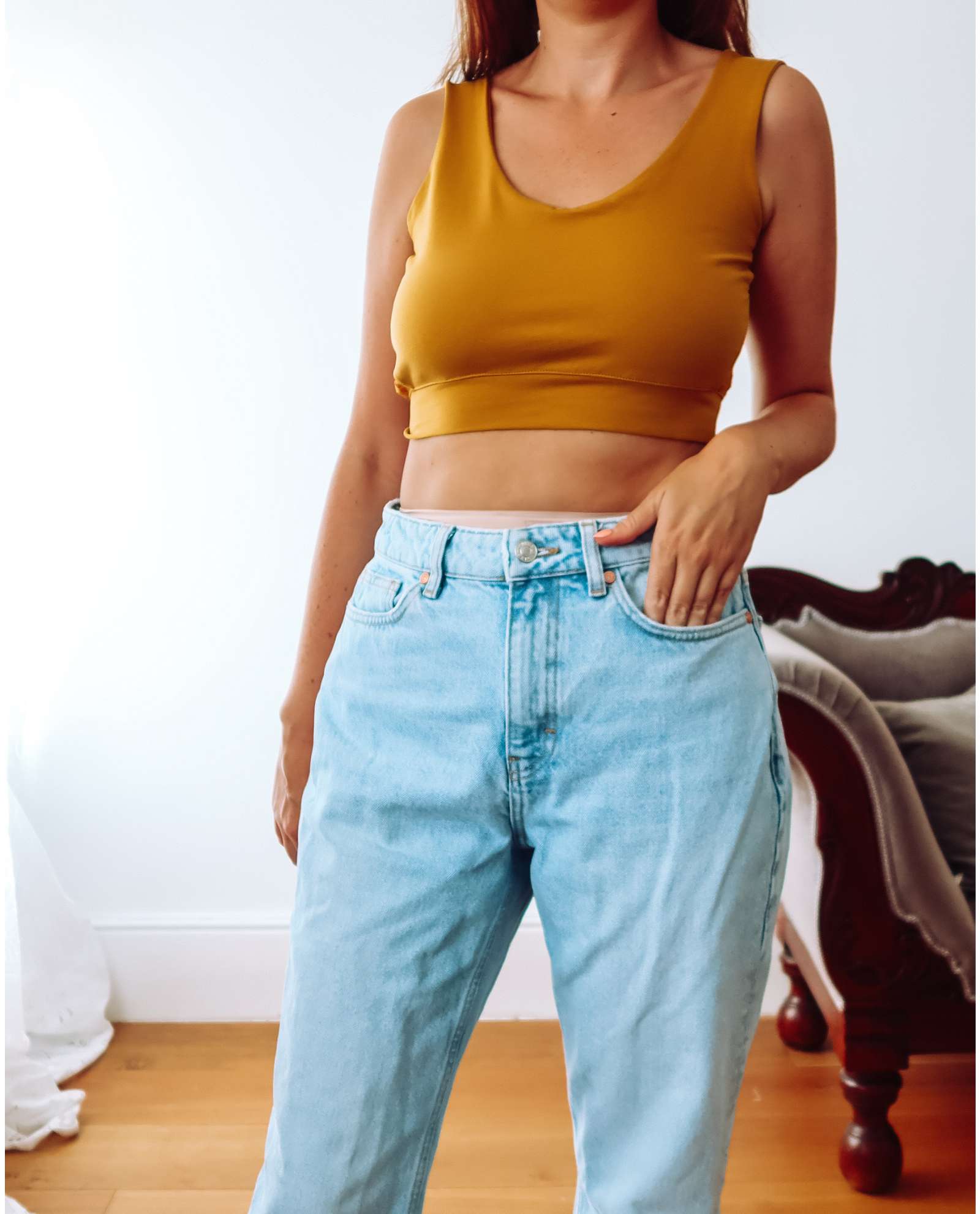 Mustard Yellow Lace Back Crop Top Sophie Cameron Davies