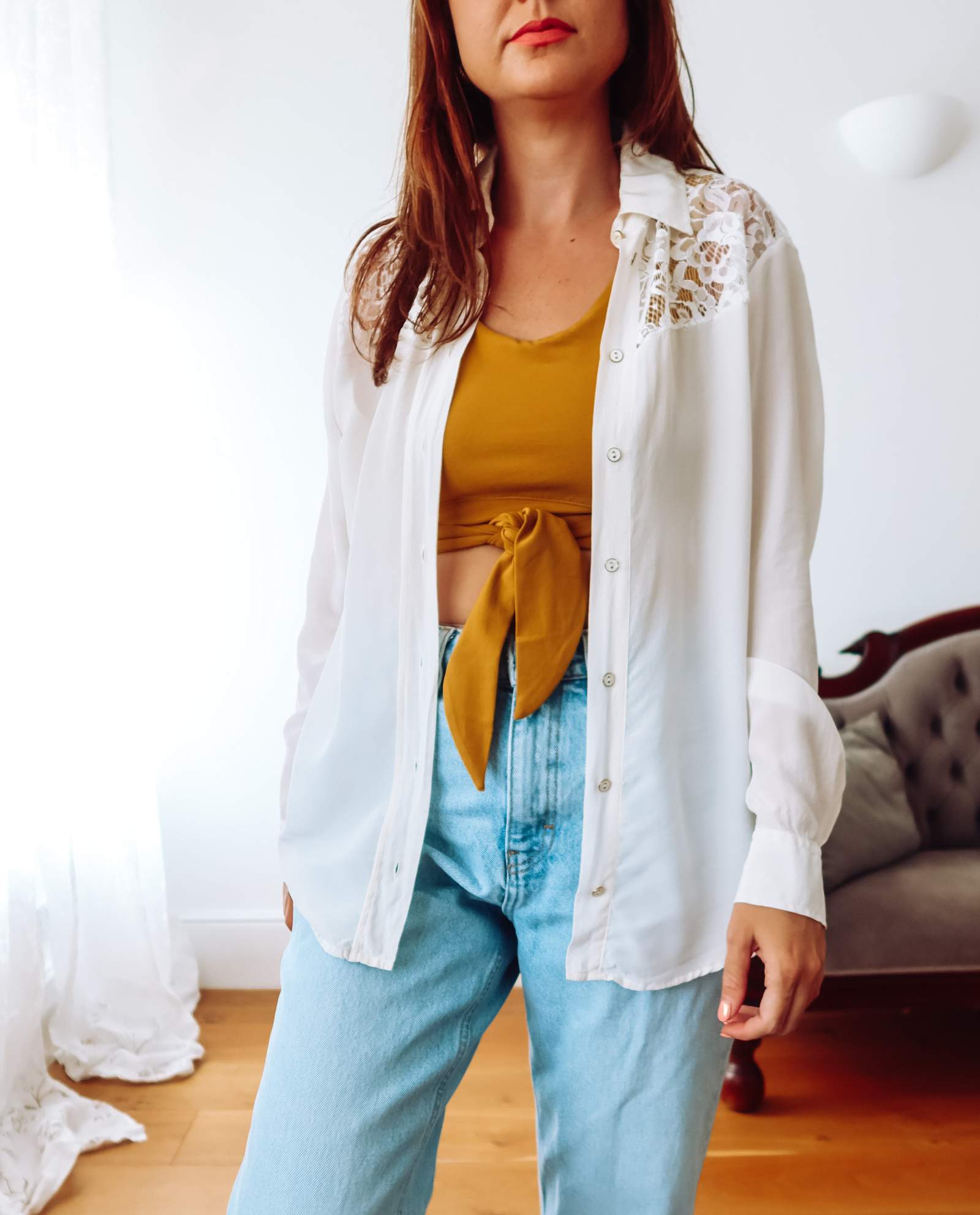 Mustard Yellow Lace Back Crop Top Sophie Cameron Davies