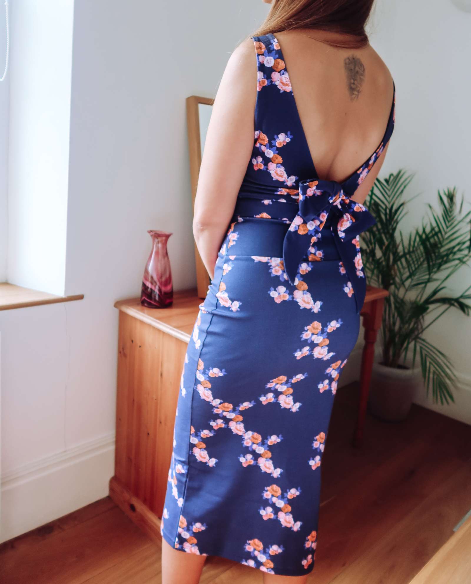 Navy Blue Floral Midi Jersey Skirt Sophie Cameron Davies