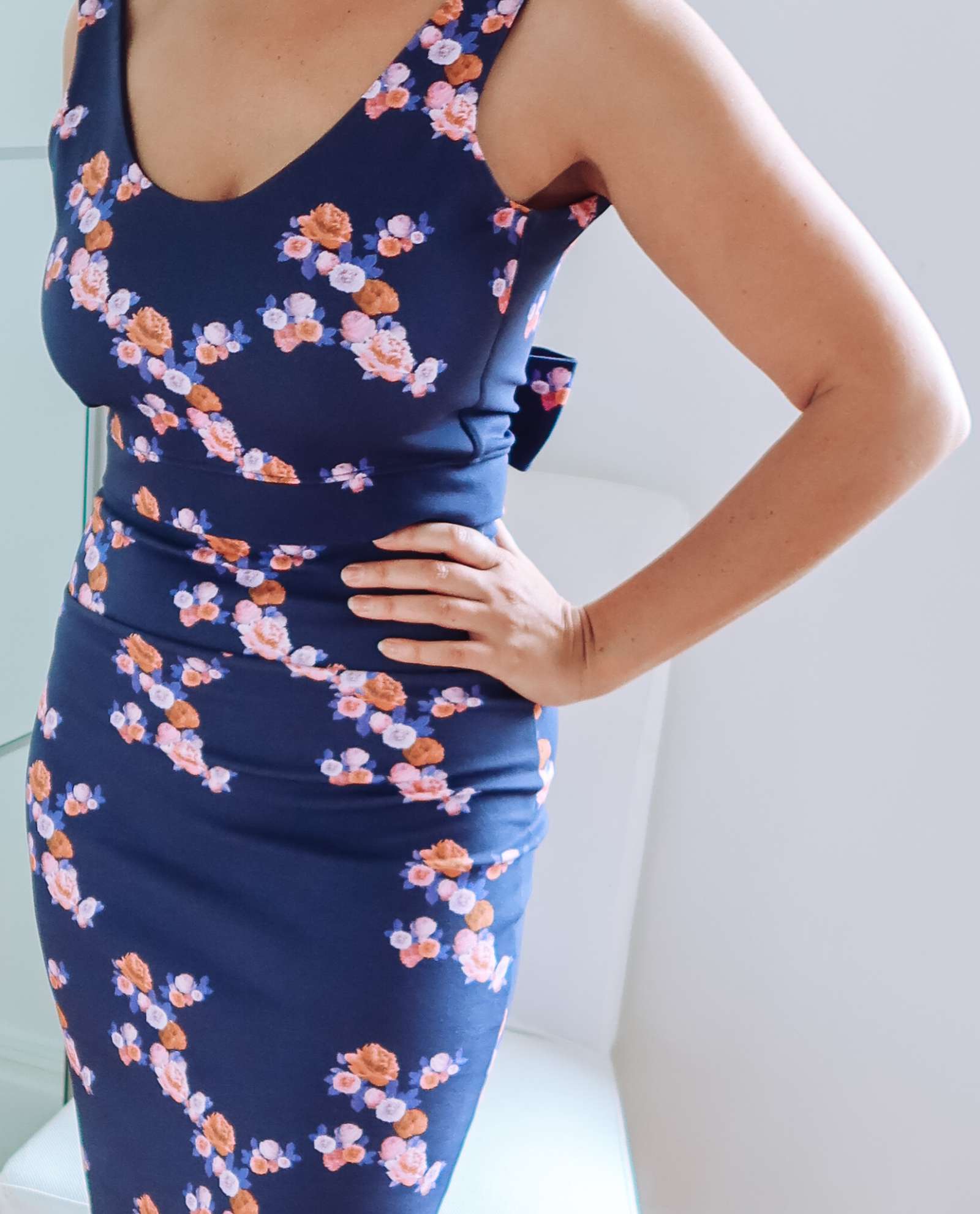 Navy Blue Floral Midi Jersey Skirt Sophie Cameron Davies